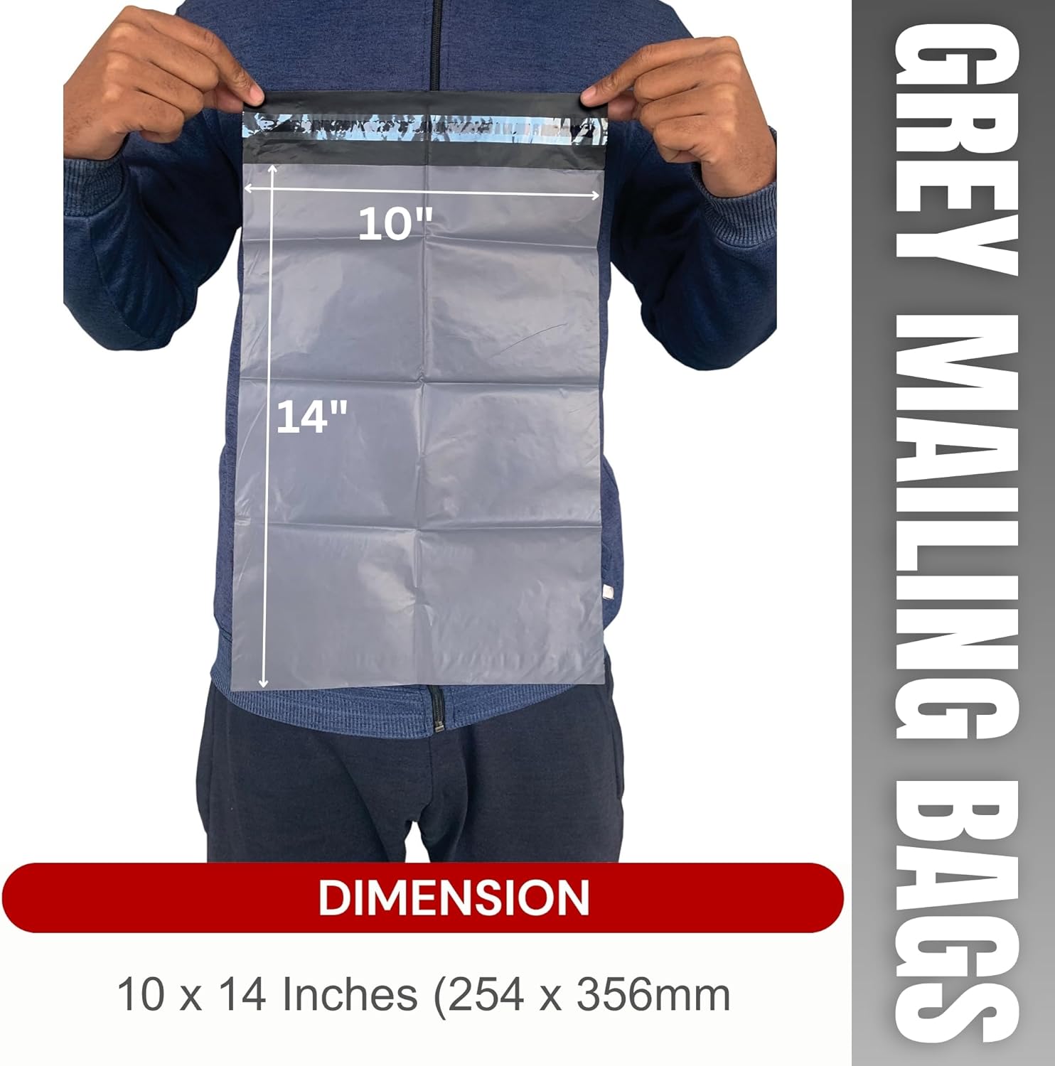 JeeJaan® 50 Grey Mailing Bags 10x14 in Parcel Bags (254 x 354mm) A4 Poly Mailers Postage Bag Envelope Mailers Strong Recyclable Poly Plastic Envelope for Courier & Shipping Purposes - Image 2