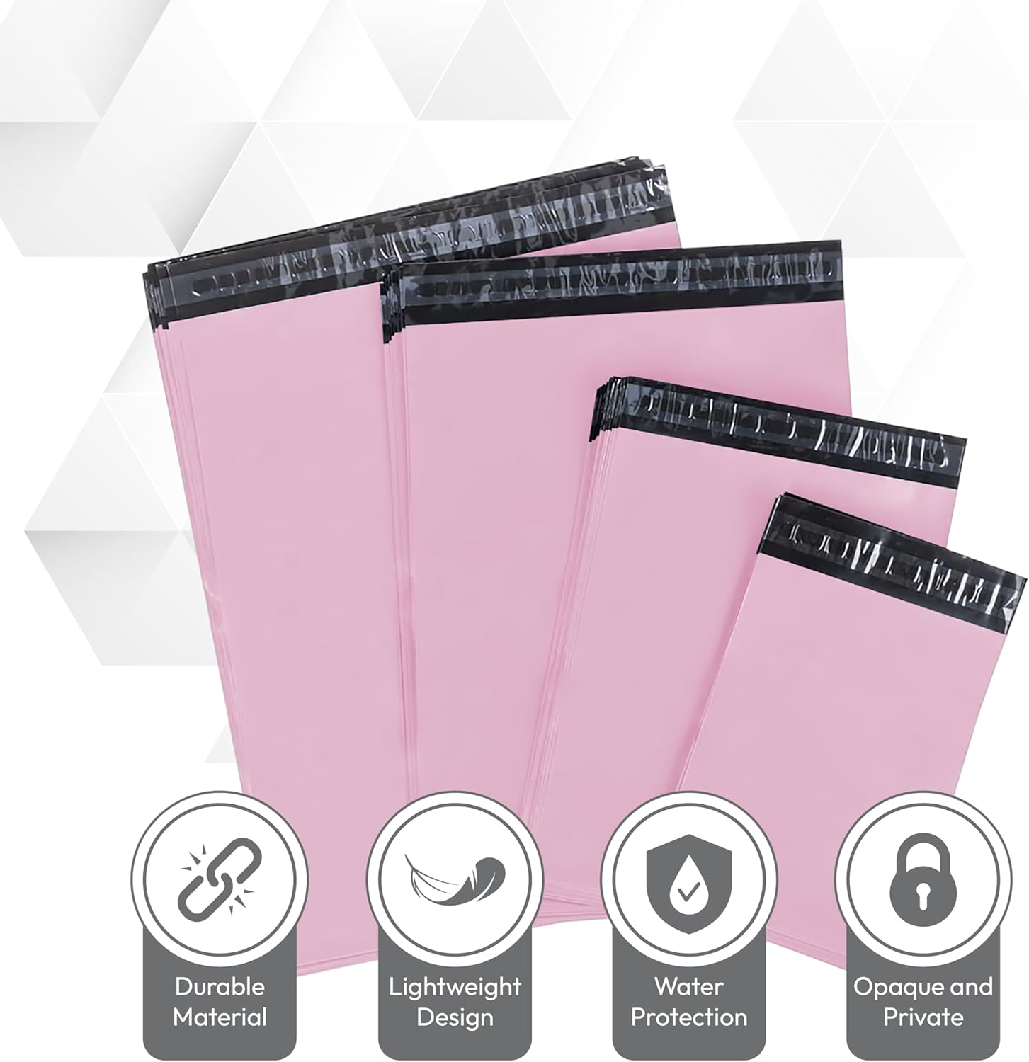 delka Mailing Bags, 60 Mixed Size Pink Poly Mailer Bags, Tear-Resistant Shipping Envelopes for Clothing, Documents, Strong Self-Seal Adhesive, Waterproof & Lightweight Pink - Image 4