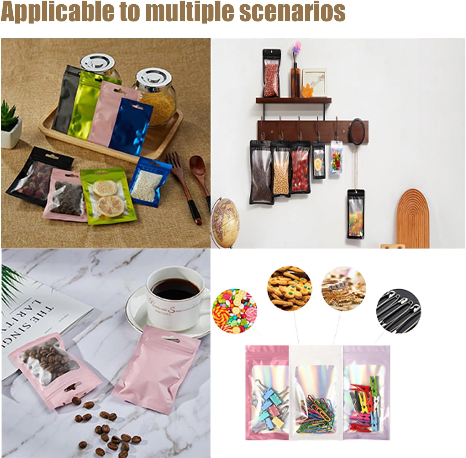 100pcs White Mylar Ziplock Bags - Foil Sealed, Holographic Plastic Packaging - 6x10cm Smell Proof, Resealable, Small, Sample, Storage, Grip Seal Bags for Food, Jewelry - Image 6