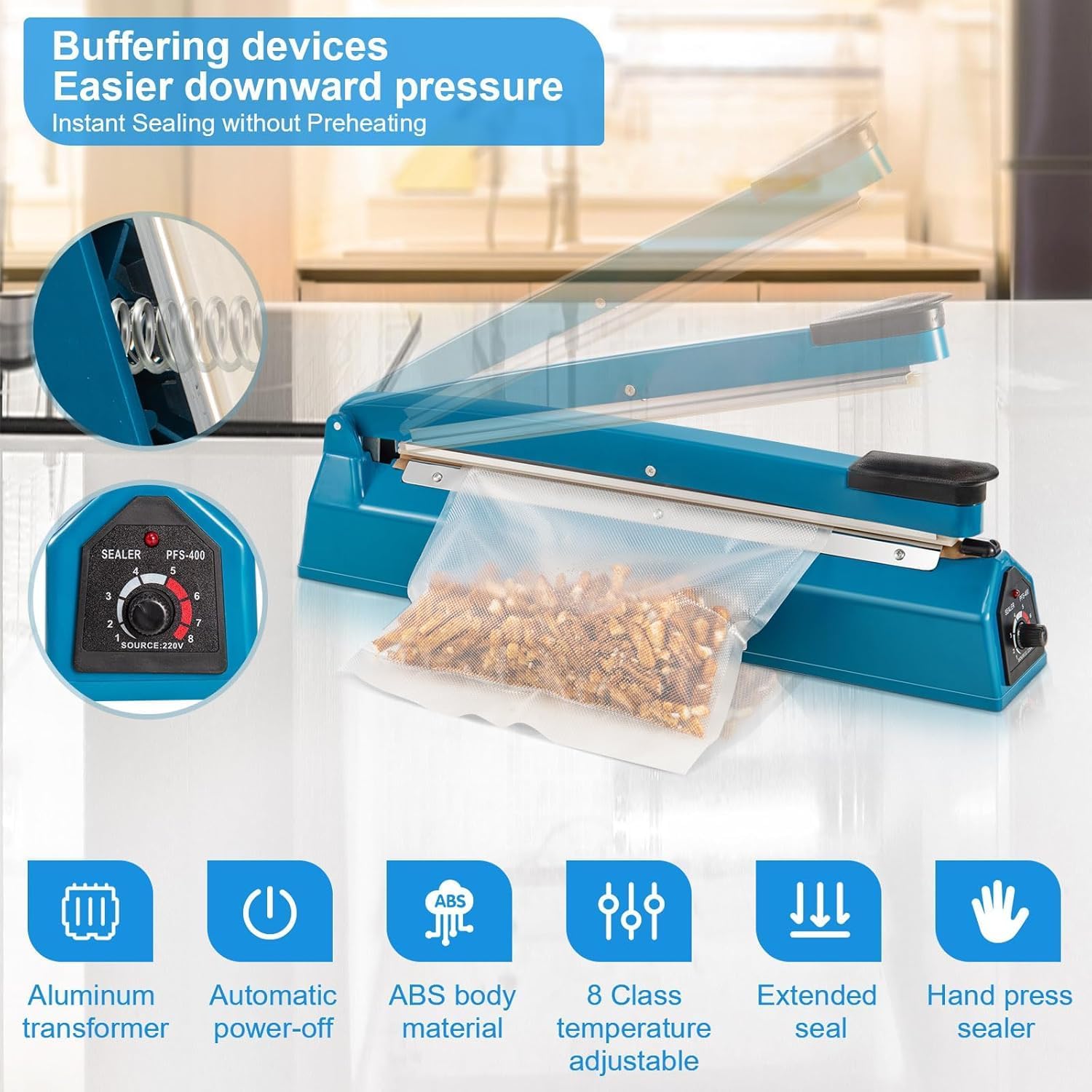 CROWNSHOP 400MM Impulse Heat Sealer Portable Manual Food Film Sealing Machine Pressure Sealing Machine for Plastic Bag for Food Sealing - Image 6