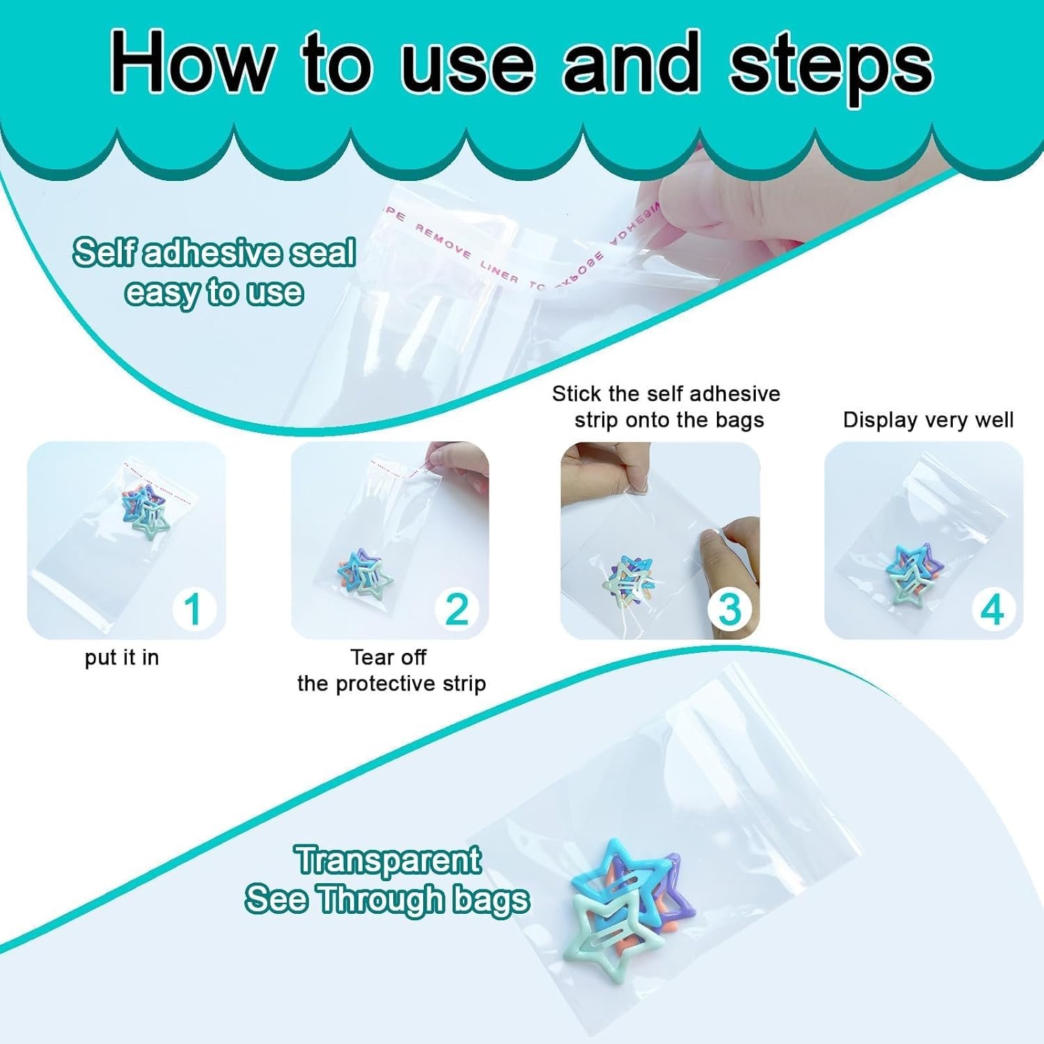 200Pcs Clear Self-adhesive Cellophane Bags, 7 x 10 cm Small Clear Seal Seal bags for Wrapping Cookies, Sweets, Biscuit, Jewellery, Gifts, Envelopes, Party Favors(2.76 x 3.94 inch) - Image 7