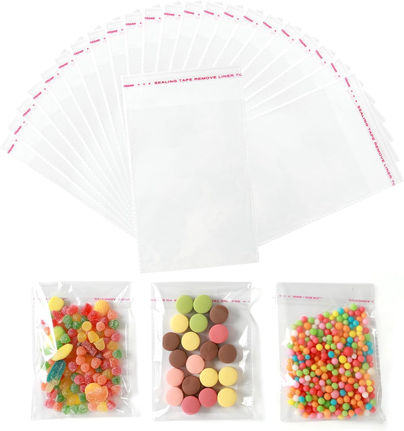 HURUC Small Clear Self-Seal Cellophane Bags 17.8×13cm – 100 Pack | Self-Adhesive Treat Bags for Cookies, Sweets, Jewellery, Crafts & Party Favours