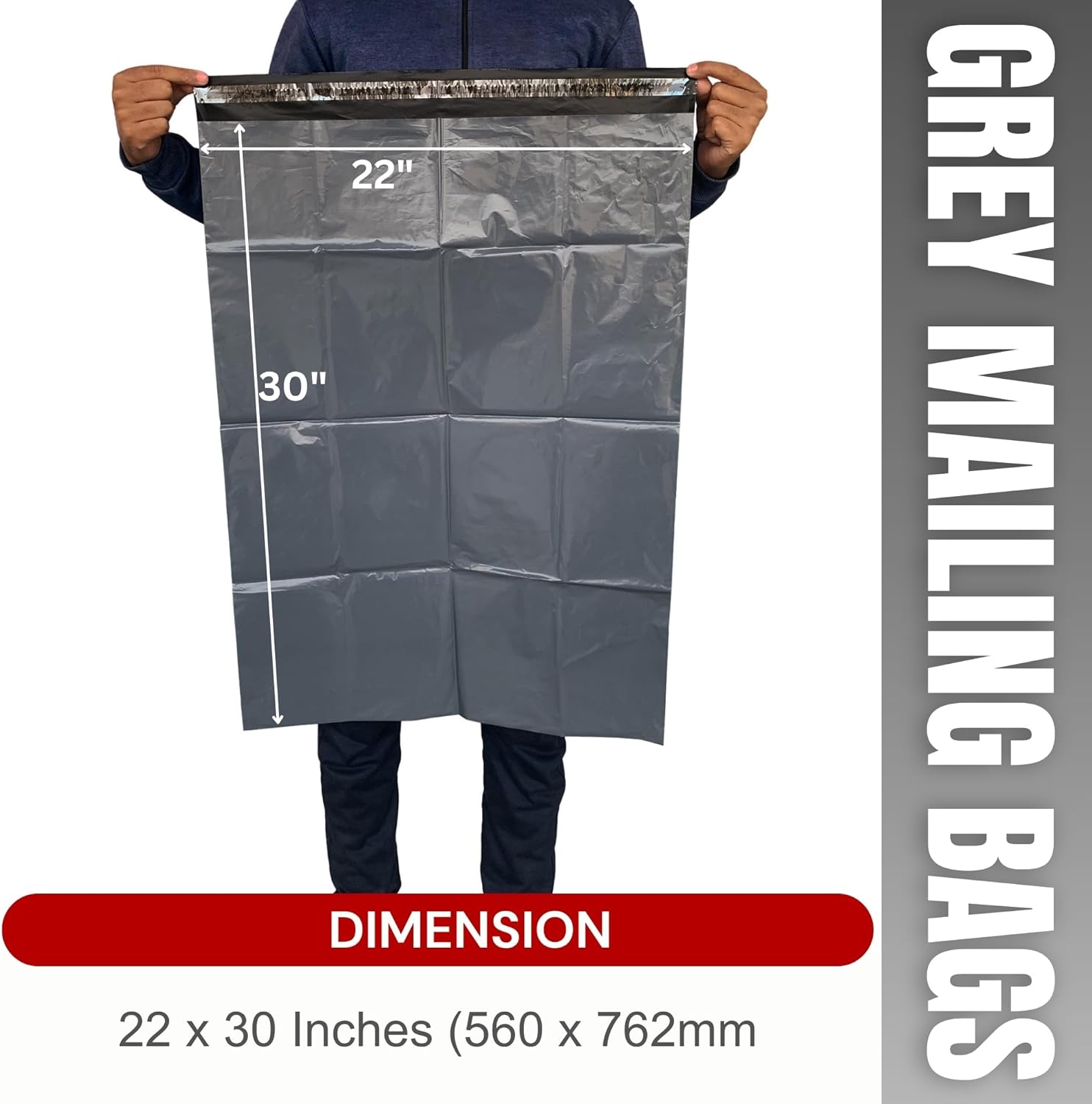 JeeJaan® 10 Pcs of Large Grey Postal Bags 22" x 30" - 560 x 762 mm Packing Bag Poly Mailer Plastic Courier Parcel Envelopes Packaging Shipping Bags Waterproof and Tear-Proof Postal Mailer Courier Bags - Image 2