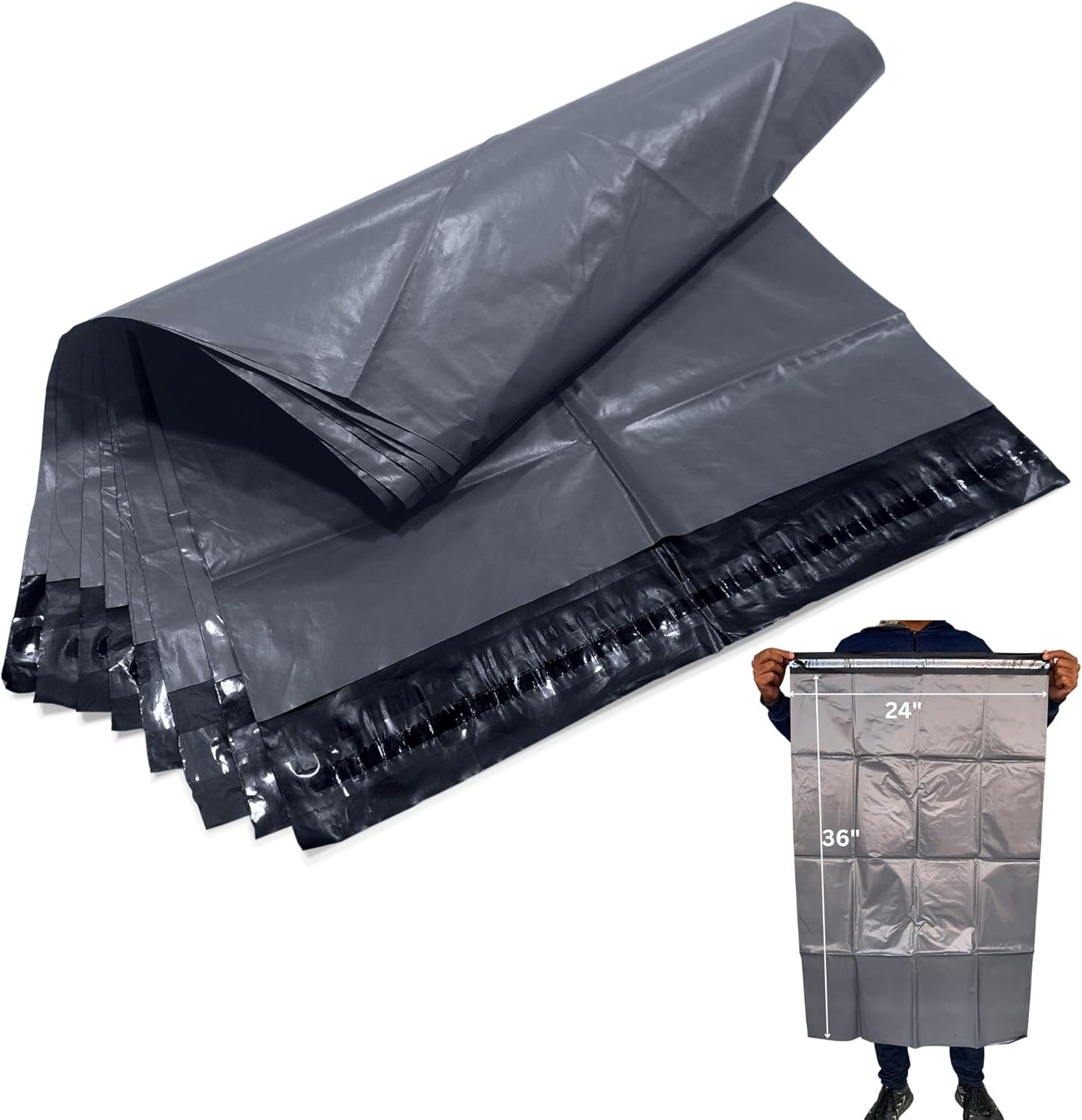 JeeJaan® 5 Pcs of Large Grey Postage Bags 24" x 36" - 610 x 914 mm Grey Parcel Bags Extra Strong Polythene Mail Envelopes for Packaging Parcel Self Seal Poly Mailer Ideal for Shipping Purpose