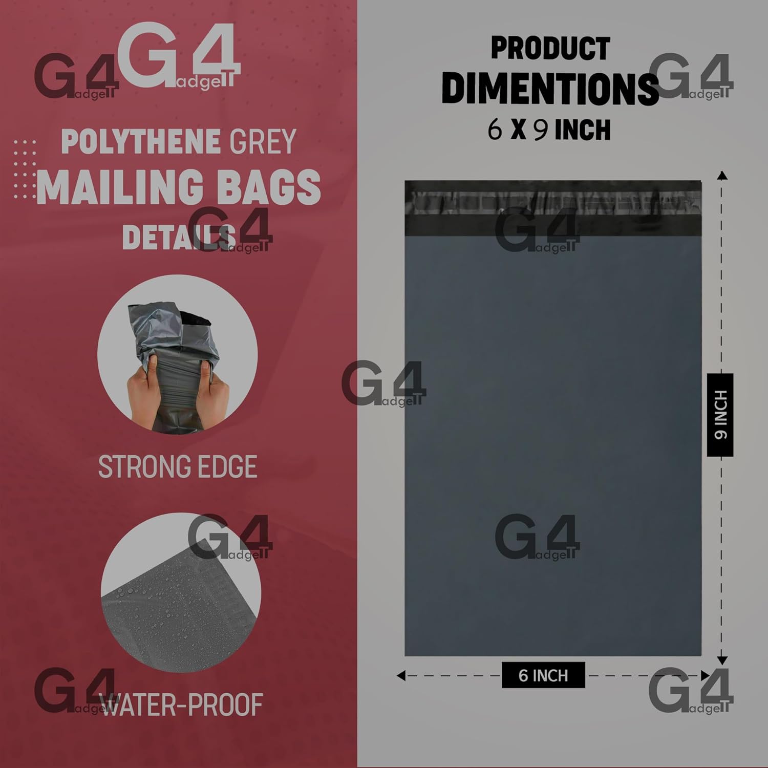 G4GADGET 100x 6.5 x 9 Inch Mailing Bags – Water-Resistant Shipping Envelopes for Secure Packaging – Ideal for Clothes, Small Items & Parcels, Self-Seal Closure, Recyclable - Image 4