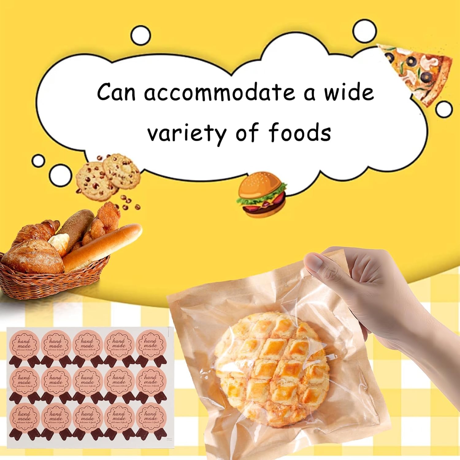 107 Pcs Paper Sandwich Bags, Heat Sealable Front Cellophane Clear Window Kraft Paper Bags with Stickers for Sandwich Packaging Toast Sweets Cookies Snacks Baking - Image 3