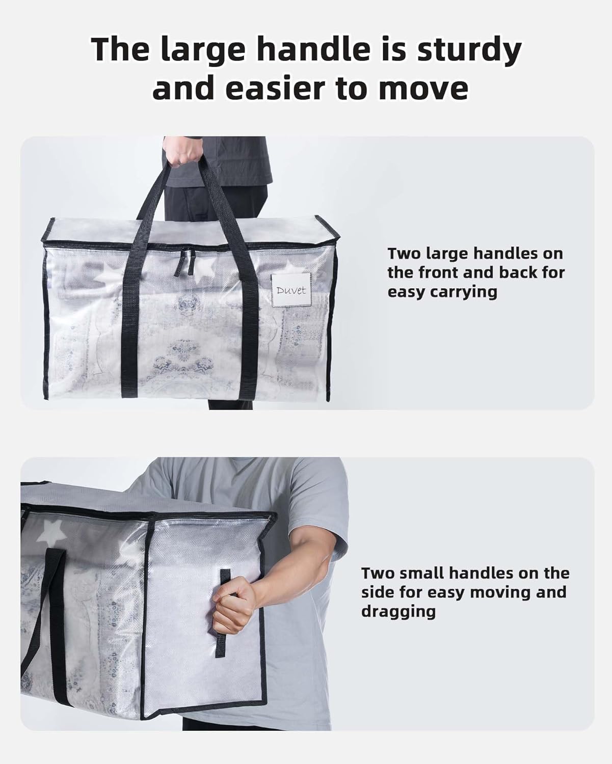 4 Pack Clear Clothes Storage Bags, 91L Heavy Duty Moving Bag, Transparent Large Wardrobe Organiser Packing Bags with Zips Lids for Duvet Toys (Clear, 4 Pack) - Image 4