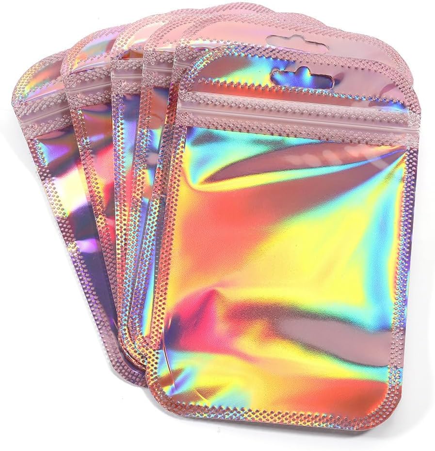 50 PCS Cellophane Bags, 10.5×15cm Pink Plastic Bags, Grip Foil Ziplock bags, Resealable Storage Pouches, Sweet & Cookie & Plastic Bag, Jewellery and Sweets, Perfect for Kitchen Storage (Laser Pink) - Image 6