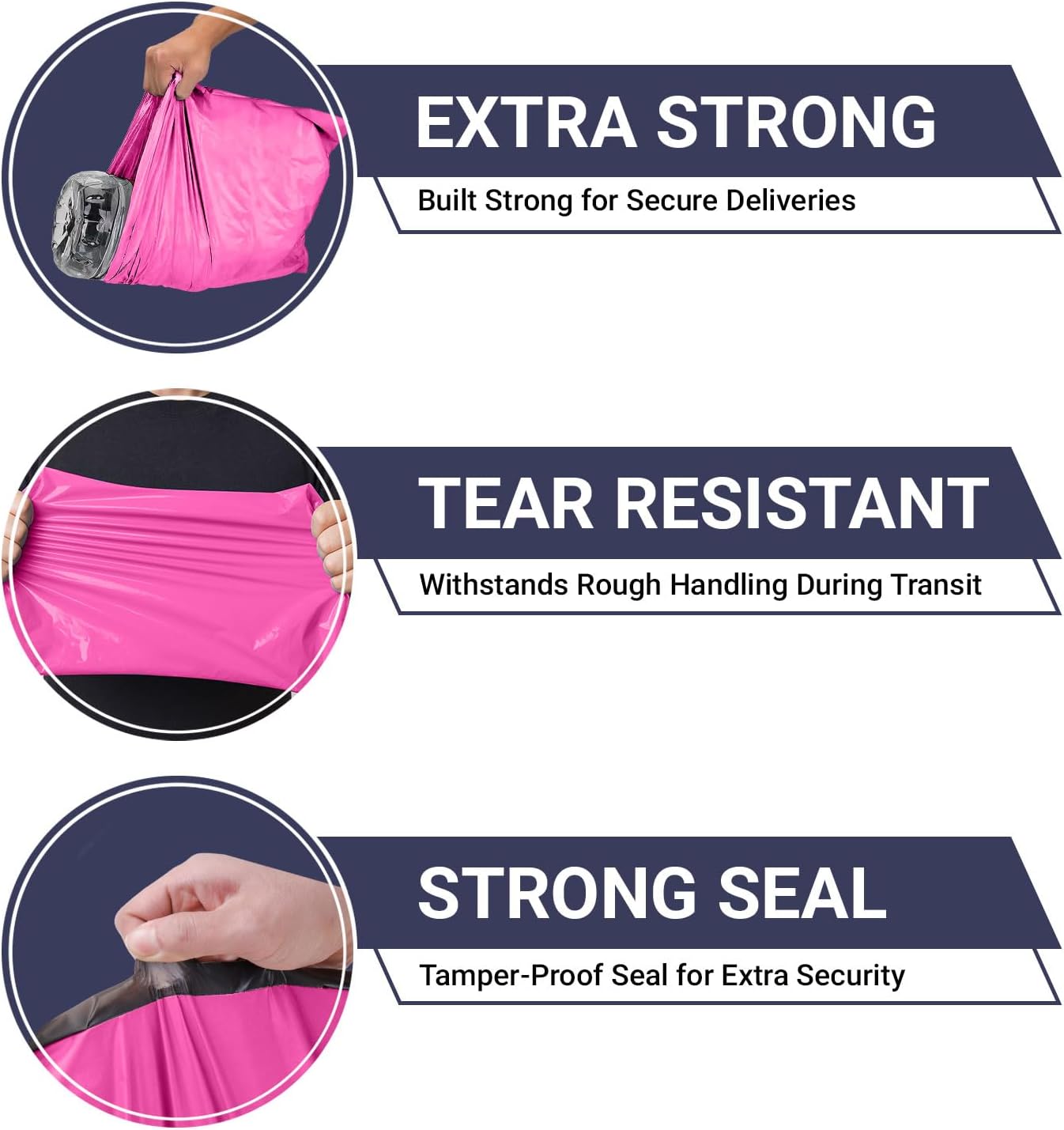65 Mixed Parcel Bags Hot Pink, Mailer Bags Tamper-Proof Strong Postal Packaging Bags for Shipping, Mailing & Delivery, 4 Sizes Small to Large Bags, 15 Each - Image 4