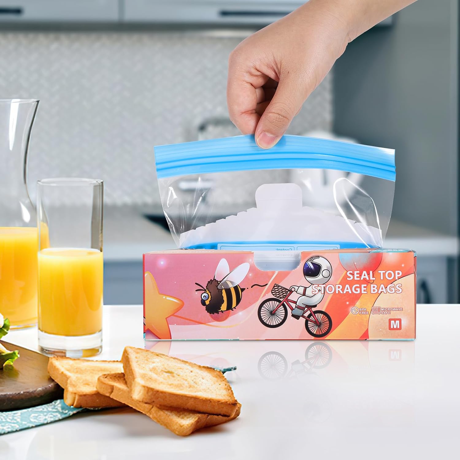 70 Pcs Freezer Bags, Ziplock Bags Food Reusable Sandwich Zip Seal BPA Free Lock Storage for Fruits, Meat, Grains, Vegetables, Candies (3 Sizes), Clear, 31*27cm - Image 4