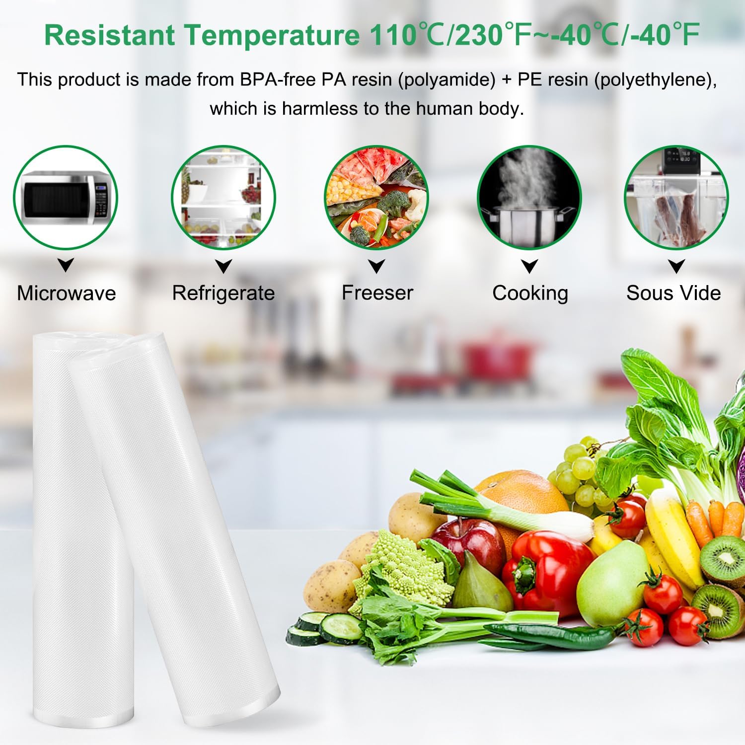 Gokilife Vacuum Sealer Bags Rolls - 2 Rolls 28 x 600 cm Sous Vide Bags, BPA Free, Durable Commercial Customized Size Food Bags for Food Storage and Sous Vide Cooking - Image 7