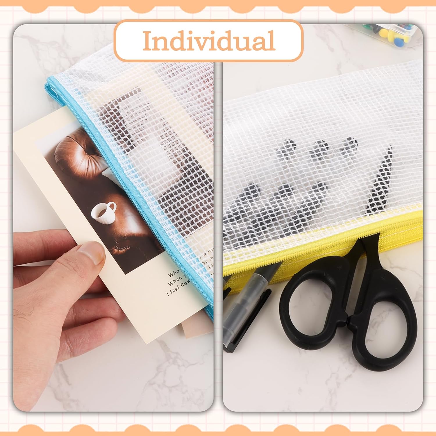 ASelected Clear Pencil Case Zipper File Bags,30 PCS Mesh Pencil Storage Pouch Plastic Zip Wallets Folders Zipper Bags Mesh Document Bags for School Supplies,Cosmetics,Stationery,Home,Office and Travel - Image 3