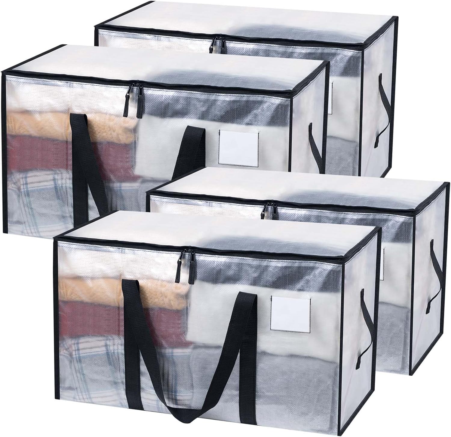 4 Pack Clear Clothes Storage Bags, 91L Heavy Duty Moving Bag, Transparent Large Wardrobe Organiser Packing Bags with Zips Lids for Duvet Toys (Clear, 4 Pack)