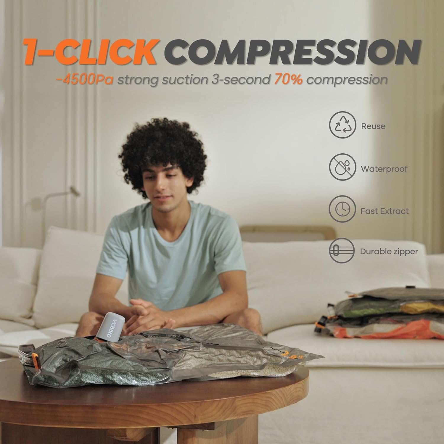 Vacuum Storage Bags, 10 Pack Reusable Space Saver Bags with Wireless Electric Air Pump for Clothes,Travel - Image 7