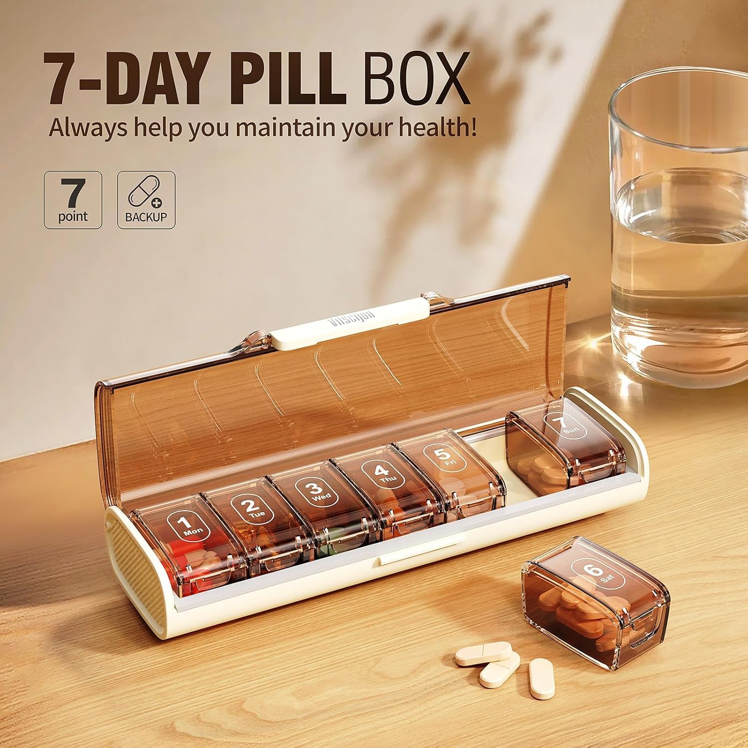 Glosen Weekly Pill Box 7 Day - Travel Pill Organiser with 7 Individual Compartments, Small Pill Case with Double Snap Lock, Tablet Container for Pocket Purse (White) - Image 4