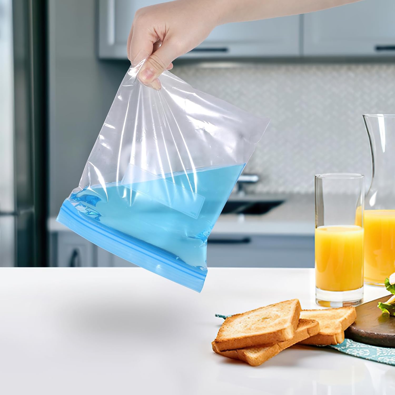 70 Pcs Freezer Bags, Ziplock Bags Food Reusable Sandwich Zip Seal BPA Free Lock Storage for Fruits, Meat, Grains, Vegetables, Candies (3 Sizes), Clear, 31*27cm - Image 5