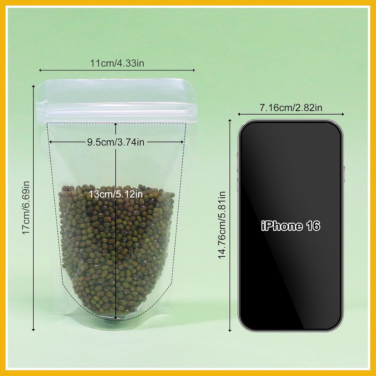 SumDirect 100pcs 11x17cm Clear Stand Up Food Bags, Zipper Reusable Sealing Pouches Snack Packing Bag with Tear Notch Thicken Heat Sealable for Storing, Cookie, Dried Foods, Drinking - Image 2