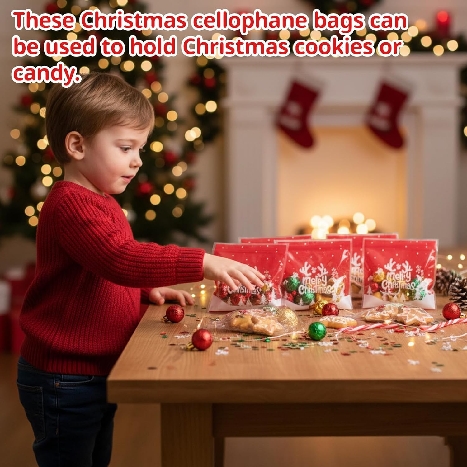 Christmas Sweet Bags, 200 Count Self Seal Cookie Bags, Small Christmas Bags with Adhesive Closure, Sweet Bag Empty for Holiday Treats and Gifts - Image 6