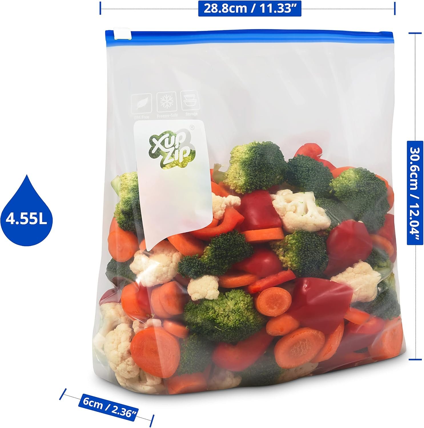 XupZip 4.55L Slider Freezer Bags with Airtight & Leakproof Smart Zip Seal – Reusable Food Bag with Expandable Bottom – 1.2 Gallon Heavy-Duty Large Zip-Lock Bags, 30 Pcs - Image 2
