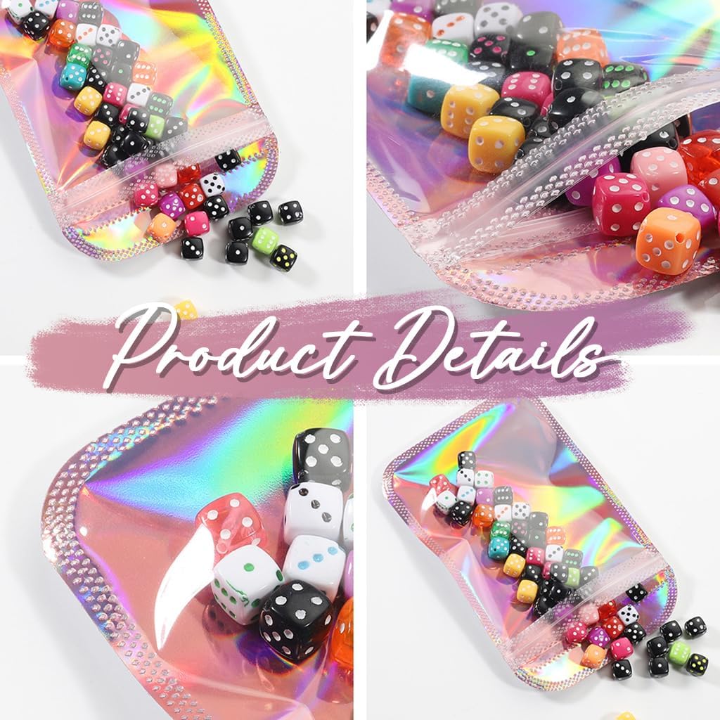 50 PCS Cellophane Bags, 10.5×15cm Pink Plastic Bags, Grip Foil Ziplock bags, Resealable Storage Pouches, Sweet & Cookie & Plastic Bag, Jewellery and Sweets, Perfect for Kitchen Storage (Laser Pink) - Image 3