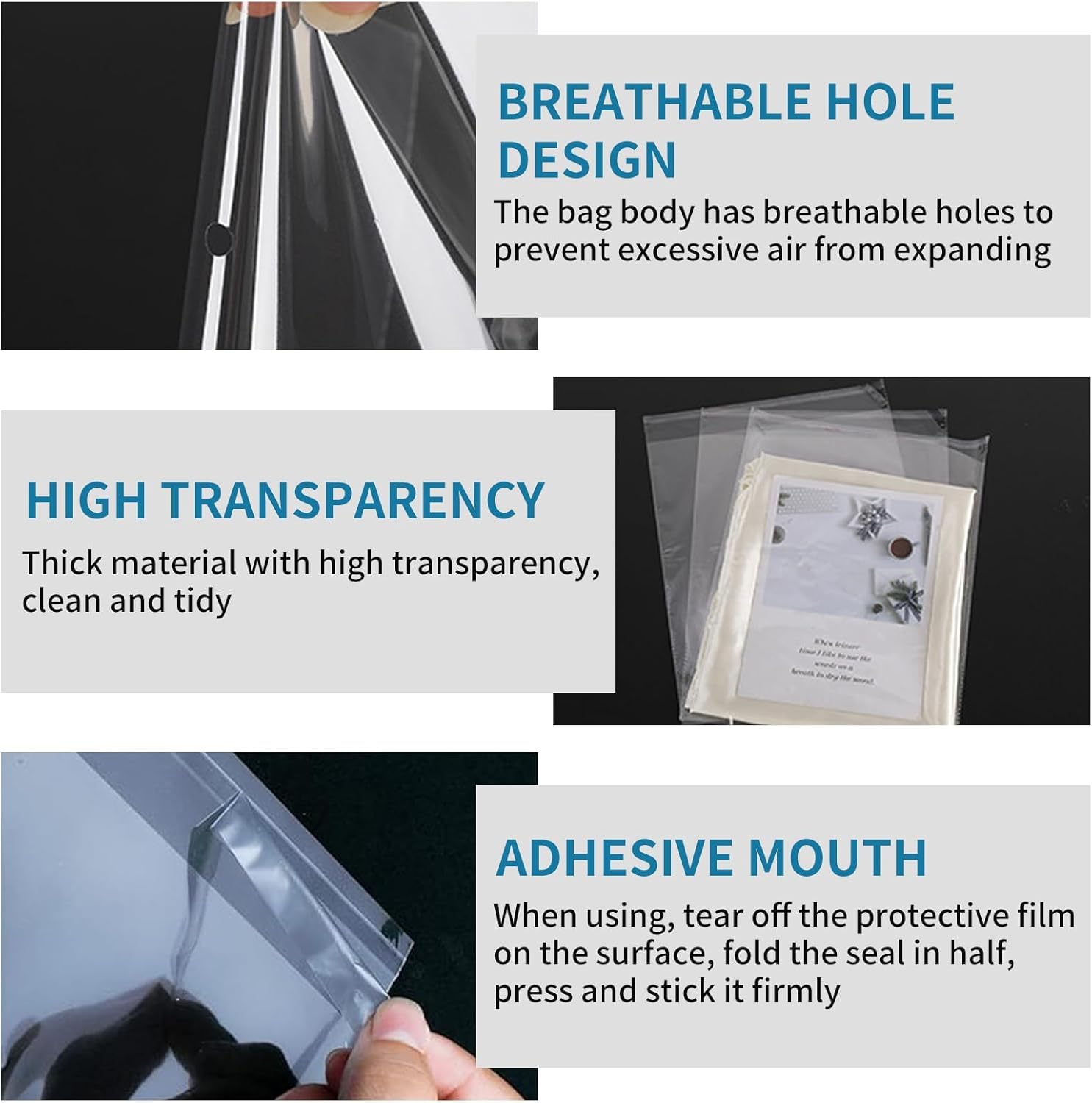 100 Pack Clear Self-adhesive Bags, A5 Self Seal Cellophane Bag Display/Sealable Bag Small Clear Bags for Cookies, Cards, Sweets,Jewelry, Gifts, DIY Handmade - Image 4