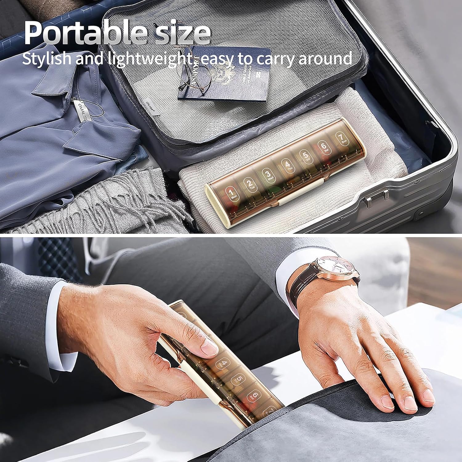 Glosen Weekly Pill Box 7 Day - Travel Pill Organiser with 7 Individual Compartments, Small Pill Case with Double Snap Lock, Tablet Container for Pocket Purse (White) - Image 6