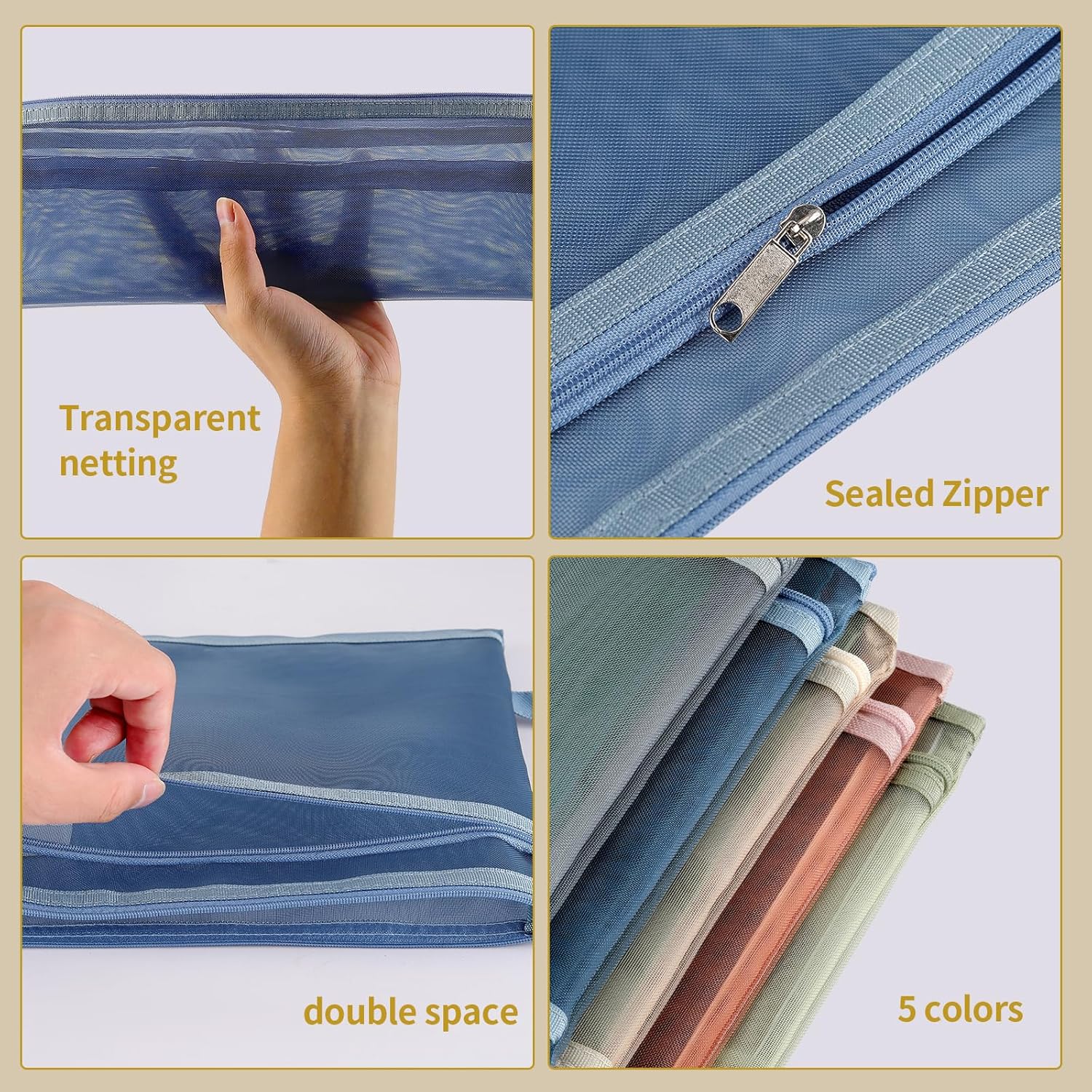 10 Pack Colored Mesh Zipper Pouch Bags, Double-Layer Nylon Puzzle Building Block Sets Toy Storage & Organization, Breathable See Through A4 Zipper Pouch with Handle for School Games - Image 3