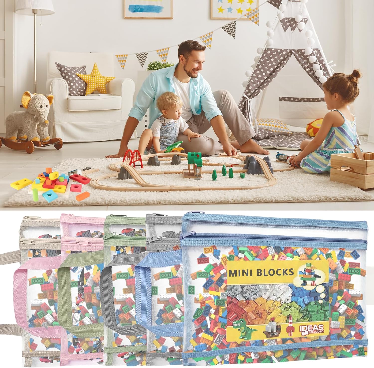 10 Pack Mesh Zipper Pouch Bags, Colored Double-Layer Toy Storage Bags with Zipper, Nylon Board Game Storage, Breathable See Puzzle Building Blocks Toy Storage Bag with Handle (A4) - Image 7