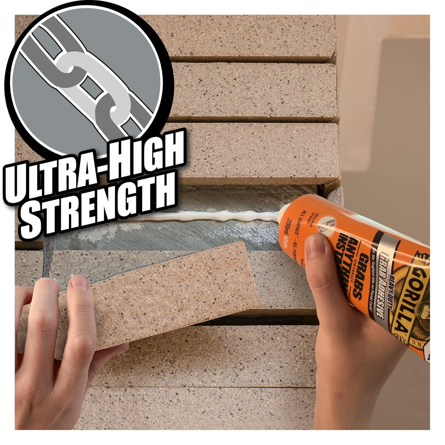 Gorilla Heavy Duty White Grab Adhesive 200ml Tube – All-Purpose, Ultra-High Strength, Holds Instantly, 100% Waterproof & temperature resistant - Image 5