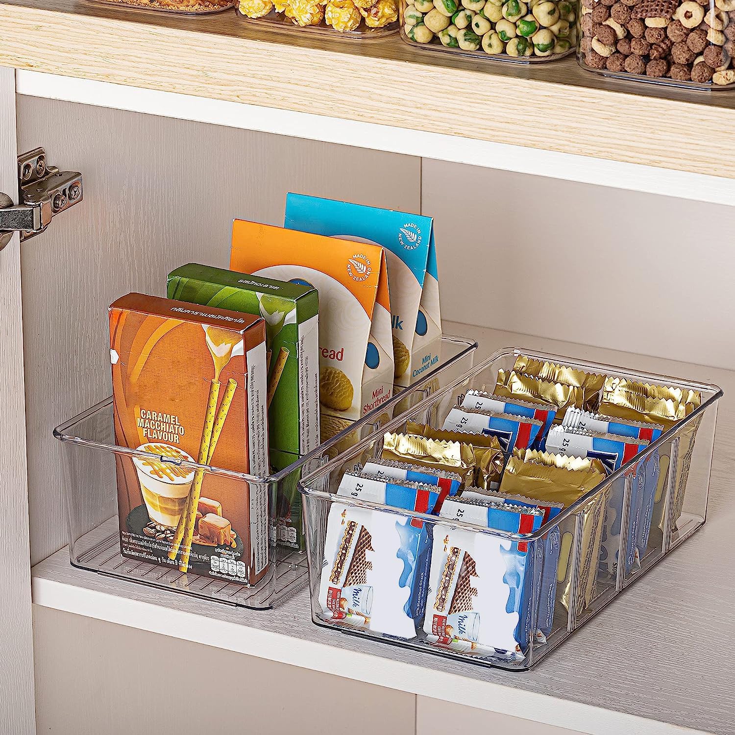 Vtopmart 4 Pack Food Storage Organizer Bins, Clear Plastic Bins for Pantry, Kitchen, Fridge, Cabinet Organization and Storage, 4 Compartment Holder Packets, Snacks, Pouches, Spice Packets - Image 6