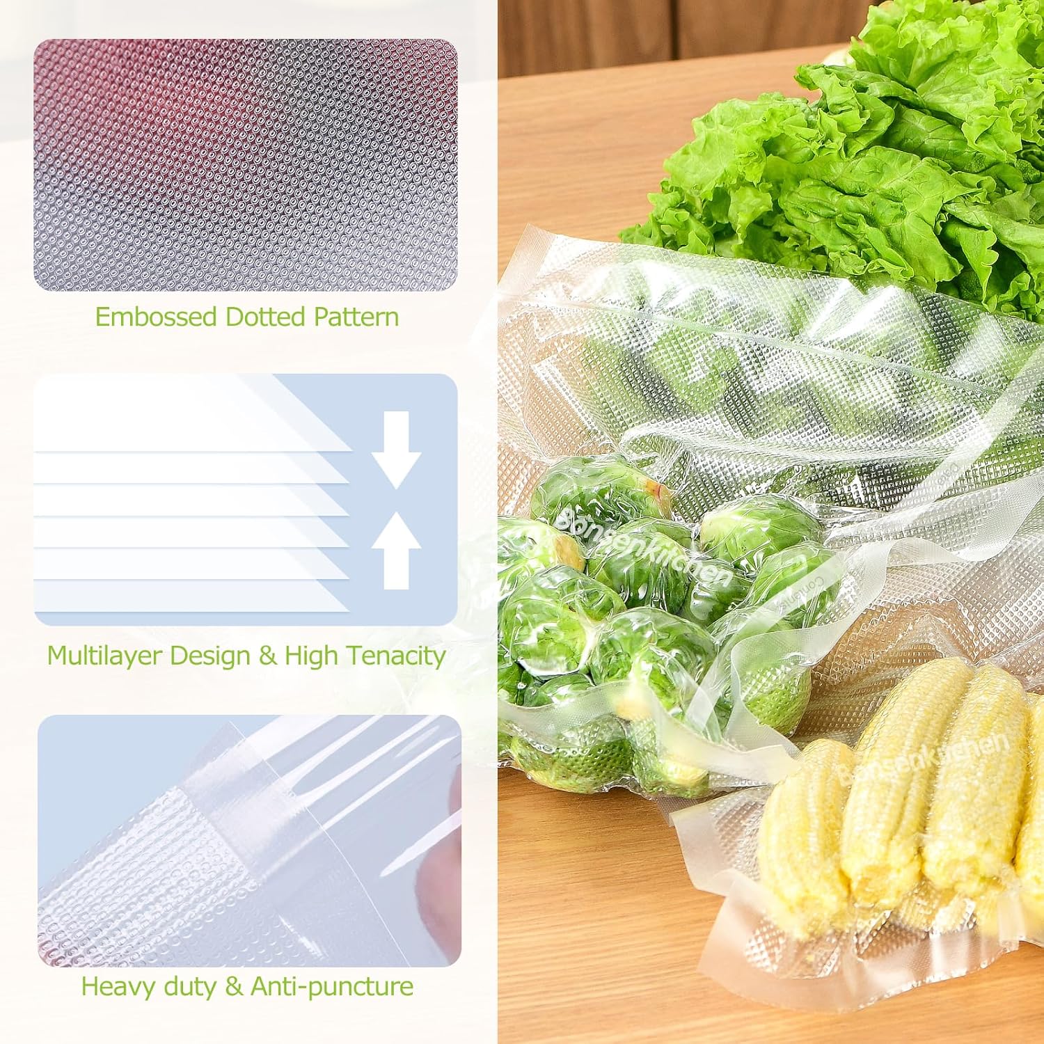 Bonsenkitchen Vacuum Food Sealer Rolls Bags, 2 Packs 20 cm x 600 cm Storage Bags, BPA Free, Heavy Duty Commercial Customized Size for Food Storage and Sous Vide Cooking (VB3206) - Image 4