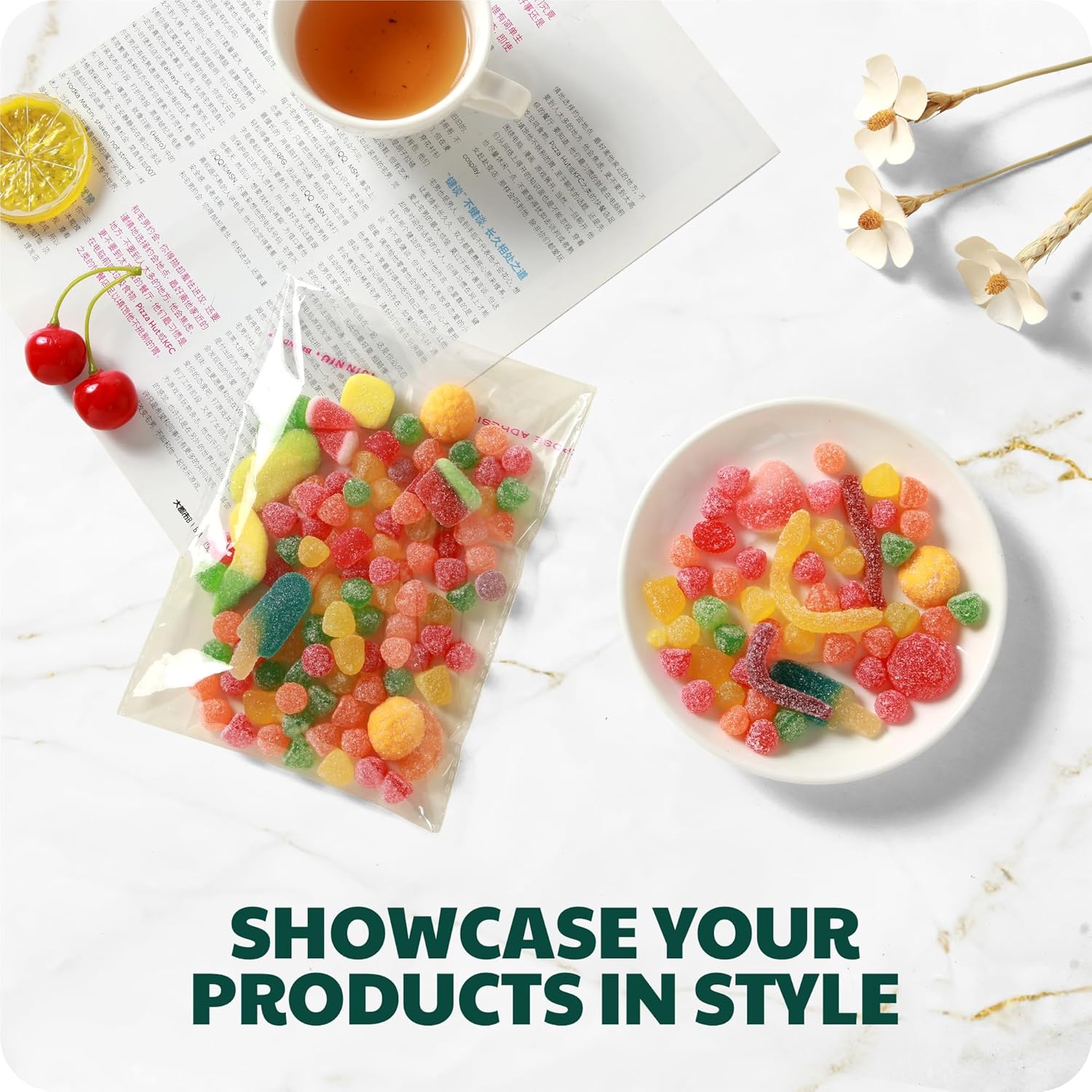 HURUC Small Clear Self-Seal Cellophane Bags 17.8×13cm – 100 Pack | Self-Adhesive Treat Bags for Cookies, Sweets, Jewellery, Crafts & Party Favours - Image 5