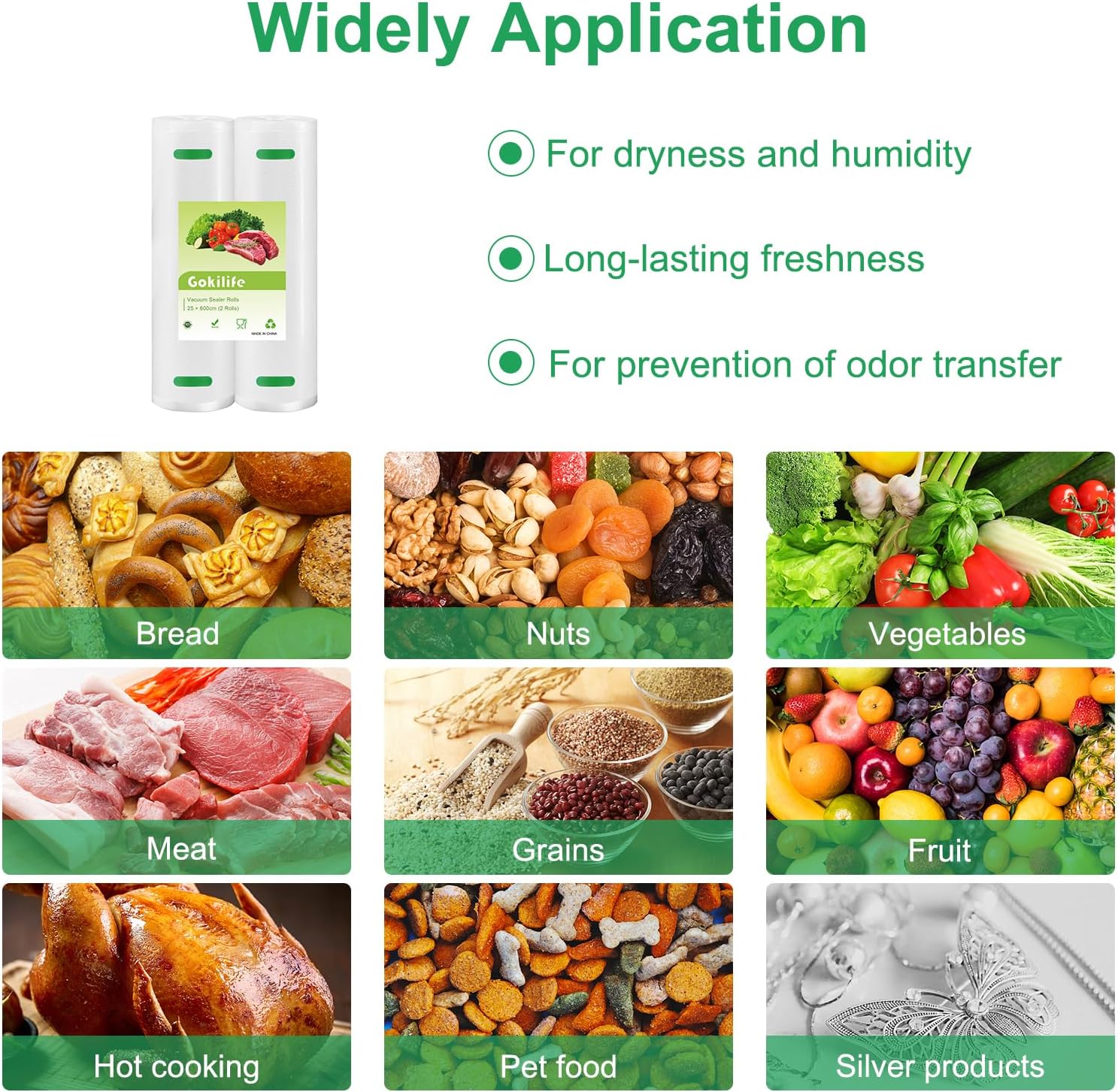 Gokilife Vacuum Sealer Bags Rolls - 2 Rolls 25 x 600 cm Sous Vide Bags, BPA Free, Durable Commercial Customized Size Food Bags for Food Storage and Sous Vide Cooking - Image 8