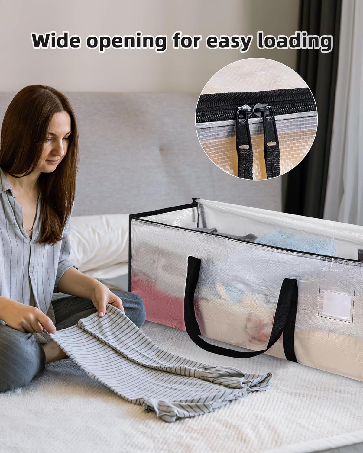 4 Pack Clear Clothes Storage Bags, 120L Heavy Duty Moving Bag, Transparent Large Wardrobe Organiser Packing Bags with Zips Lids for Duvet Toys (4 Pack, Clear) - Image 6