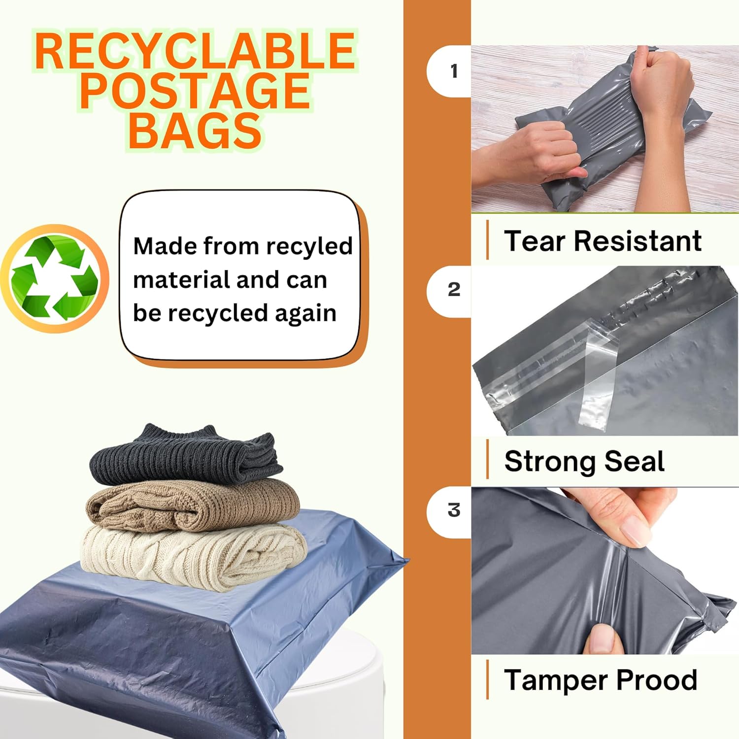 Large Postage Bags for Clothes 22x30”- Extra Strong Packing Bags for Posting - Strong Self-Seal Packaging Postal Bags - Grey Recyclable Mailing and Shipping Mailers (10) - Image 6