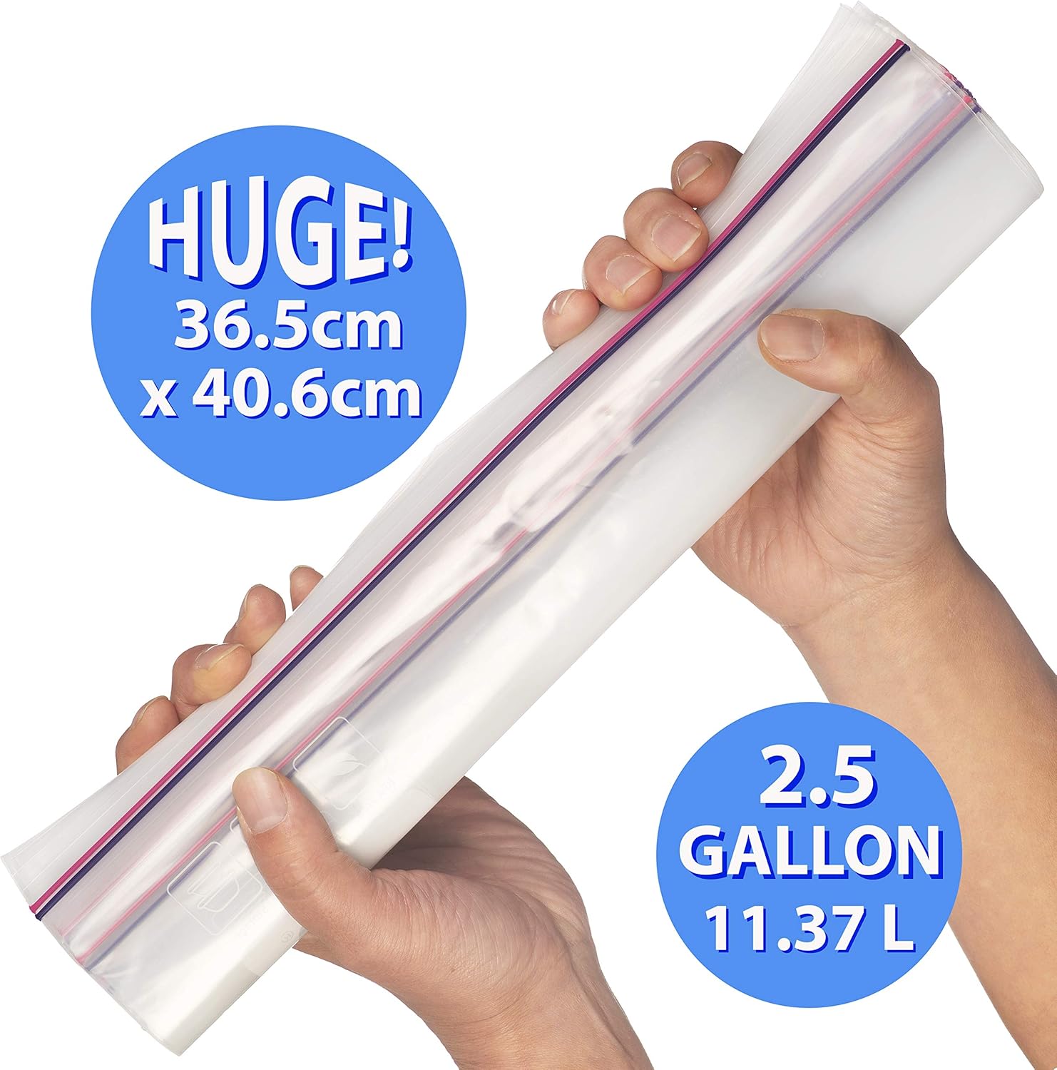 XupZip Large Freezer Bags with Airtight & Leakproof Bamboo Seal – 11.37L Reusable Food Bag with Expandable Bottom – 2.5 UK Gallon Multi-purpose Heavy-Duty Zip-Lock Bags, 20 Pcs - Image 2