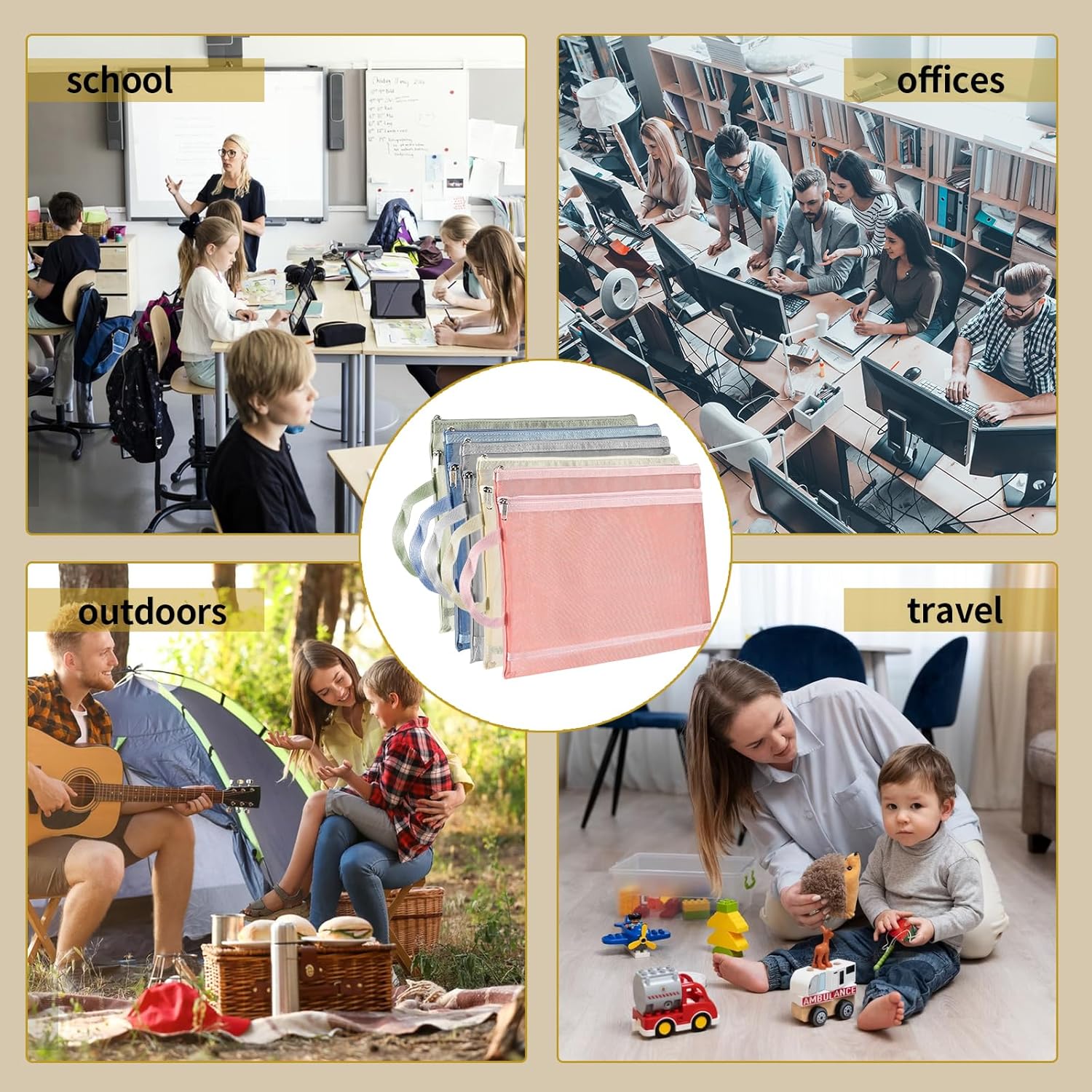 10 Pack Colored Mesh Zipper Pouch Bags, Double-Layer Nylon Puzzle Building Block Sets Toy Storage & Organization, Breathable See Through A4 Zipper Pouch with Handle for School Games - Image 7