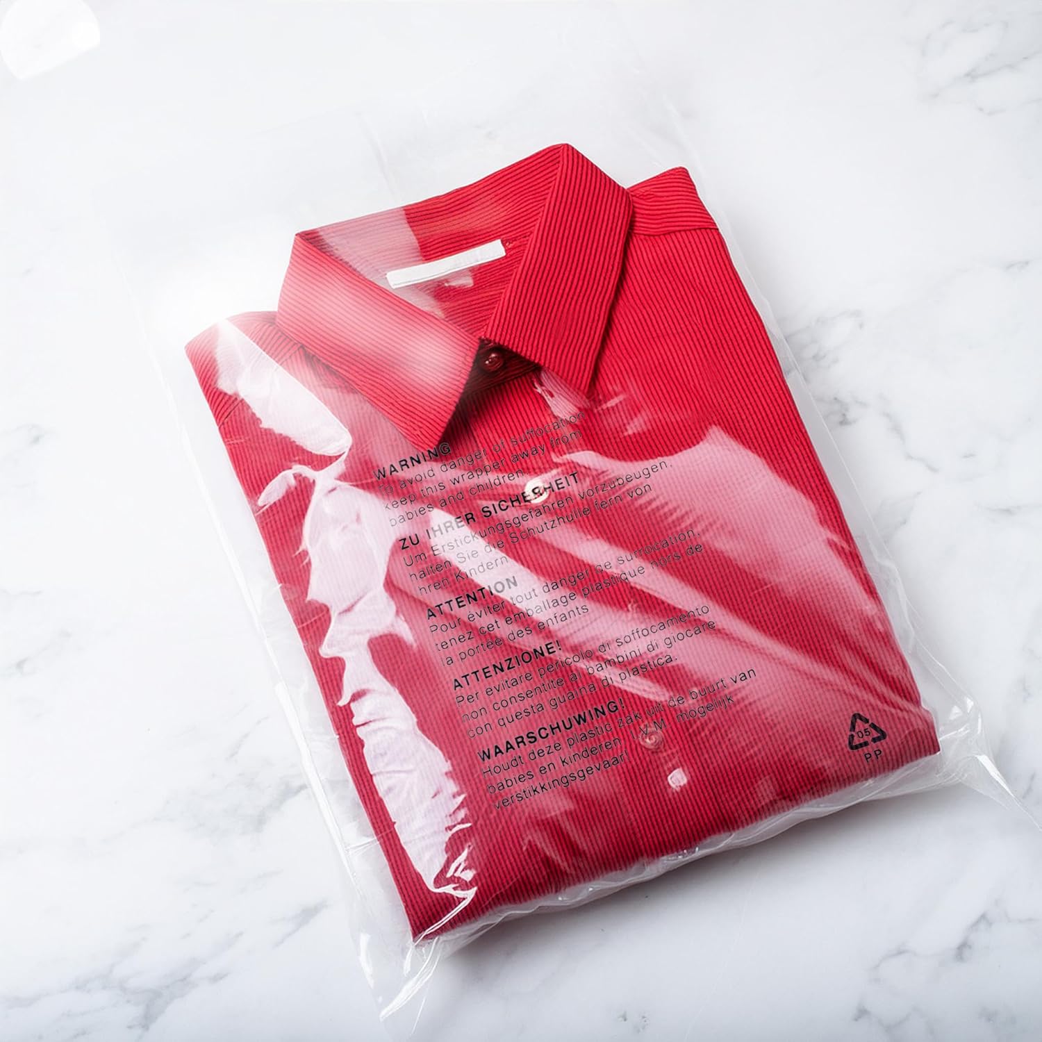 100 x Self Seal Clear Cellophane Plastic Bags with Suffocation Warning in 5 Languages, FBA Polybags, Transparent Packaging Poly Bags (10'' x 14'') - Image 3