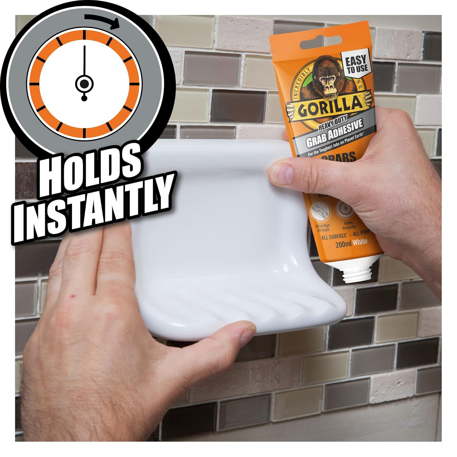 Gorilla Heavy Duty White Grab Adhesive 200ml Tube – All-Purpose, Ultra-High Strength, Holds Instantly, 100% Waterproof & temperature resistant - Image 4