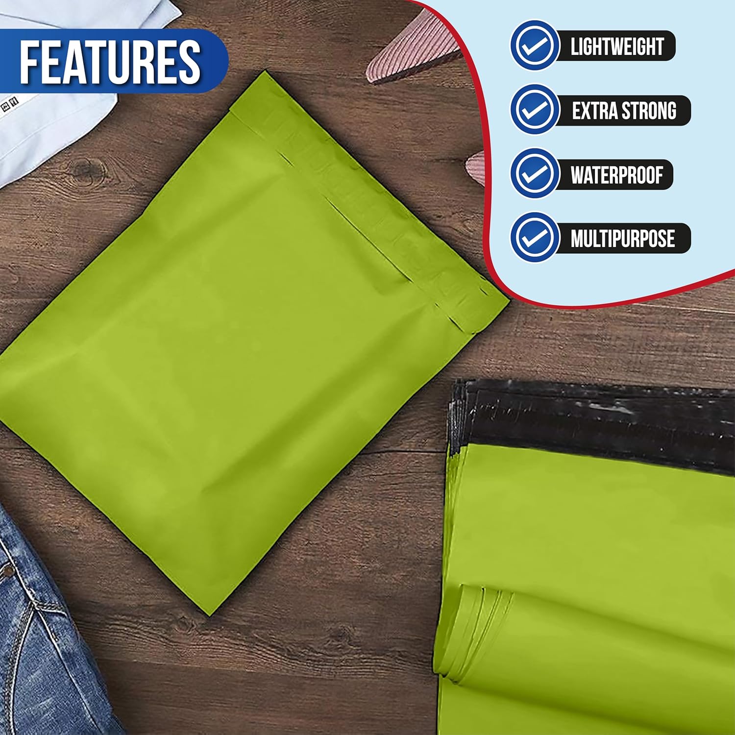 50 Neon Green Packaging Bags 17'' x 22'' / 432 x 559mm - Postage Bag Delivery Mailer Self Seal Poly Mailer Packing Bag Best For Shipping Parcel - Image 3