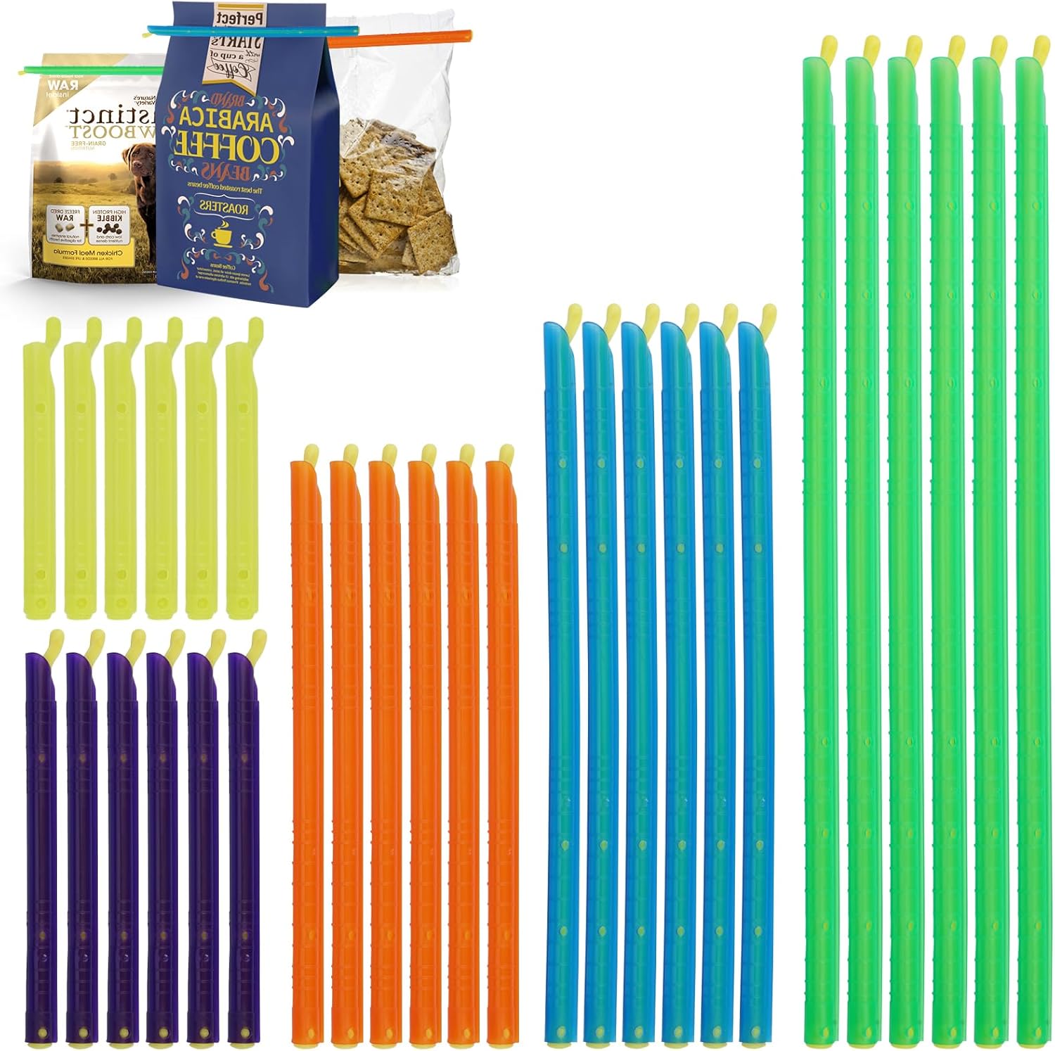 30 Pcs Food Bag Sealer Sticks, 5 Size and Color Magic Bag Sealing Sticks, Moisture-Proof and Fresh-Keeping, Reusable Storage Bag Closures Sticks for Keeping Food, Snack, 9/12.5/18.5/22.5/28.5cm