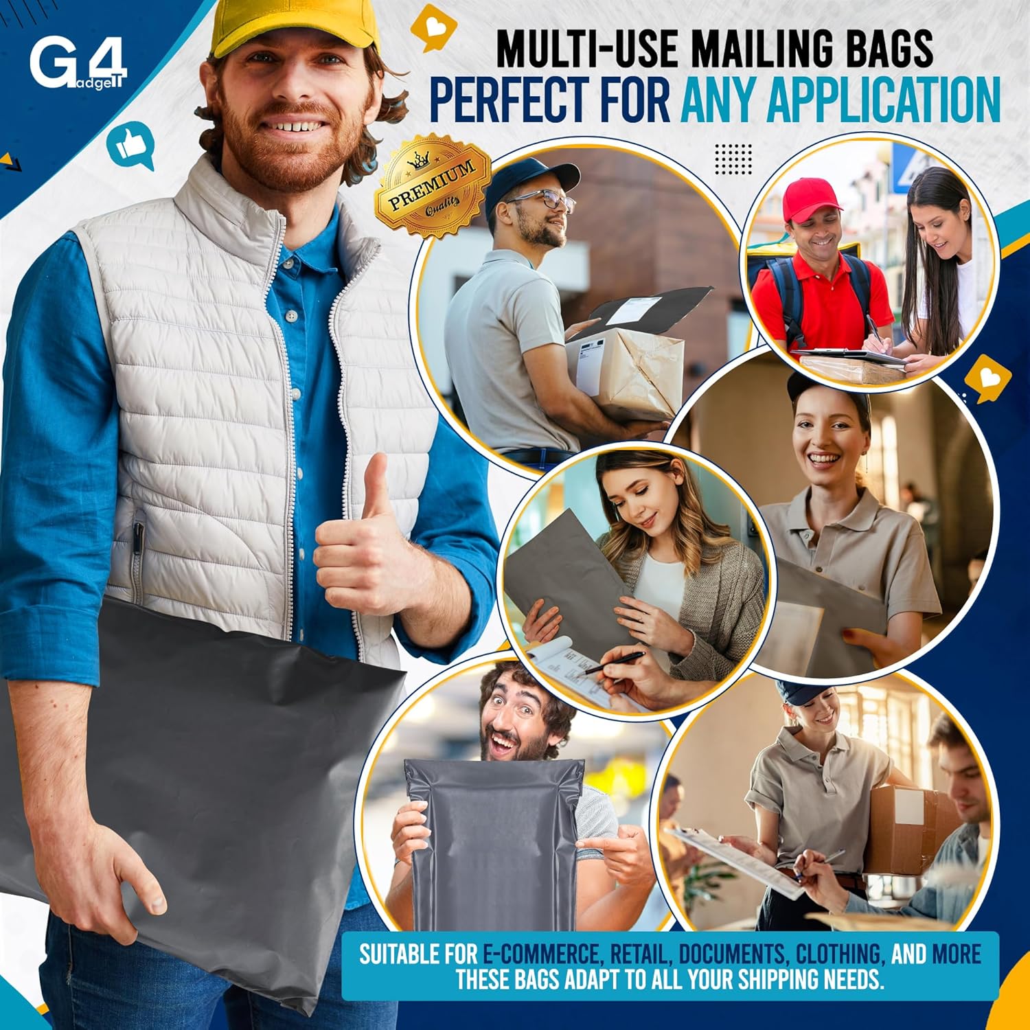 G4GADGET 50x Grey Mailing Bags 13x19 Inch | Heavy Duty Postage Bags for Parcels | Self Seal Waterproof Plastic Shipping Bags for Vinted Clothes & Packaging - Image 5