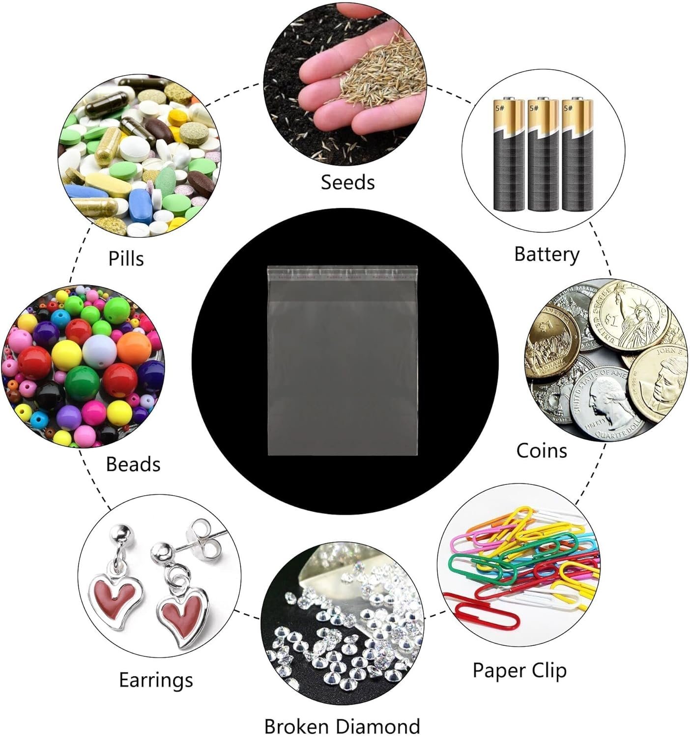 Self Adhesive Cellophane Bags 3"x3" 200pcs Small Clear Self Sealing Cello Bags 50µm Tiny Transparent OPP Poly Bags for Seeds Jewelry Earrings Coins Candies Bakery Cookies(11 Sizes for Choosing) - Image 5