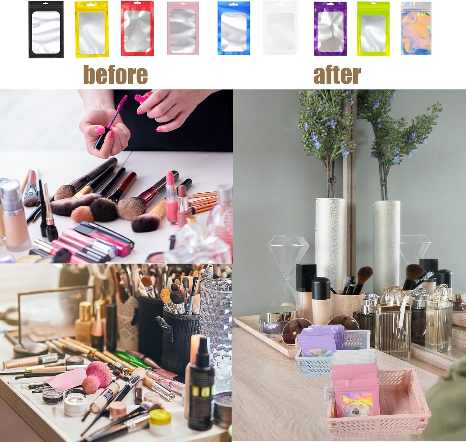 100pcs White Mylar Ziplock Bags - Foil Sealed, Holographic Plastic Packaging - 6x10cm Smell Proof, Resealable, Small, Sample, Storage, Grip Seal Bags for Food, Jewelry - Image 5