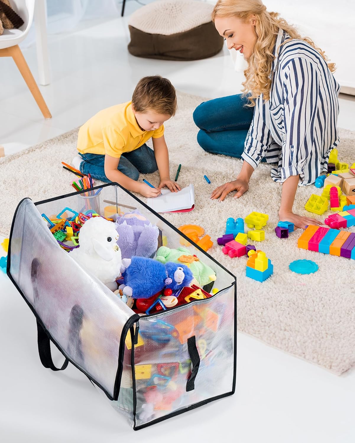 4 Pack Clear Clothes Storage Bags, 91L Heavy Duty Moving Bag, Transparent Large Wardrobe Organiser Packing Bags with Zips Lids for Duvet Toys (Clear, 4 Pack) - Image 7