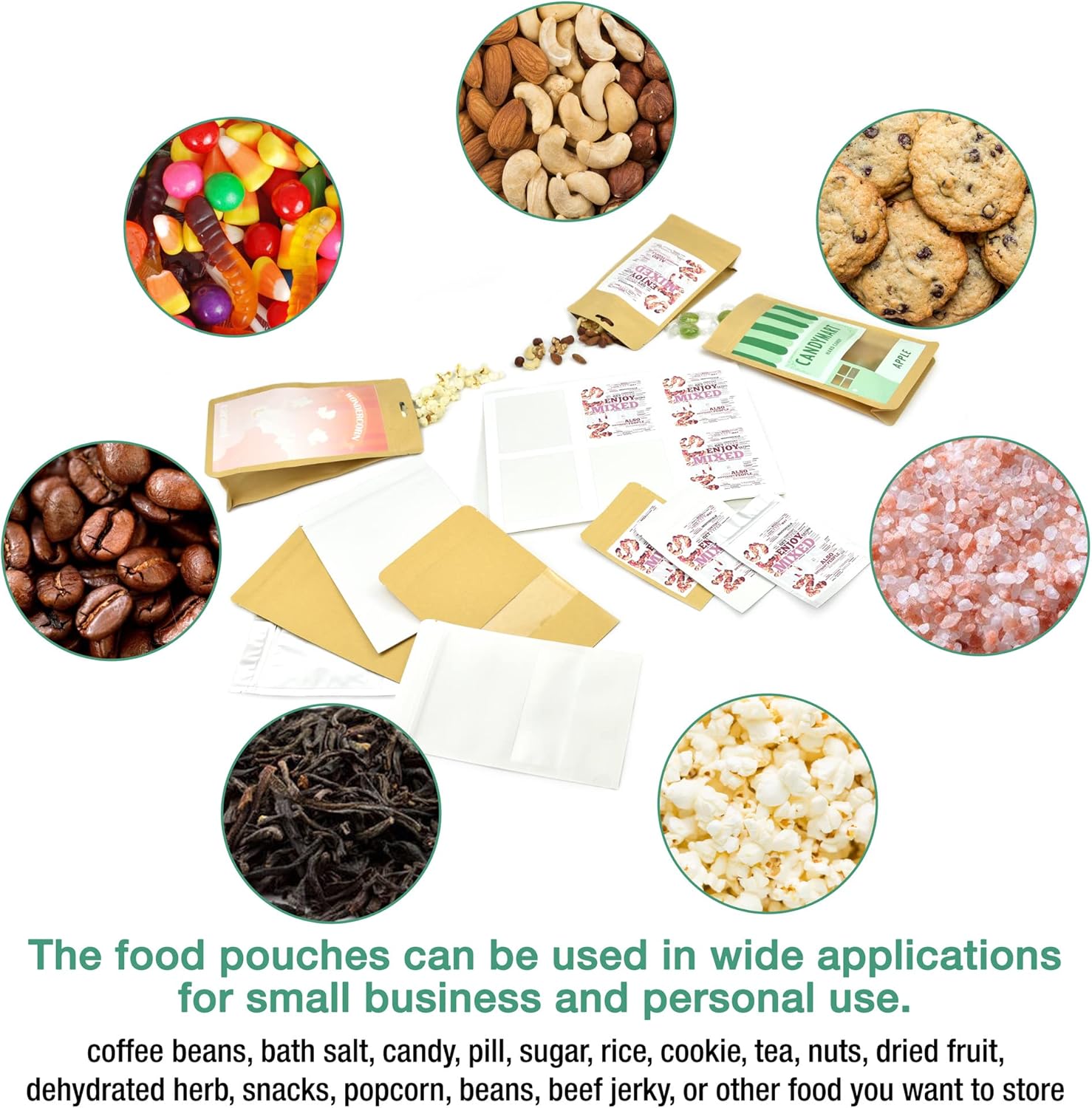 Evergreen Goods 50 White Kraft Stand-Up Paper Reusable Food Bags (130 x 180mm) | Pouches Foil Lined with Tear Notch Heat-Grip Sealable Ziplock | Perfect for Packaging Coffee Beans, Snacks & Sweets Etc - Image 3