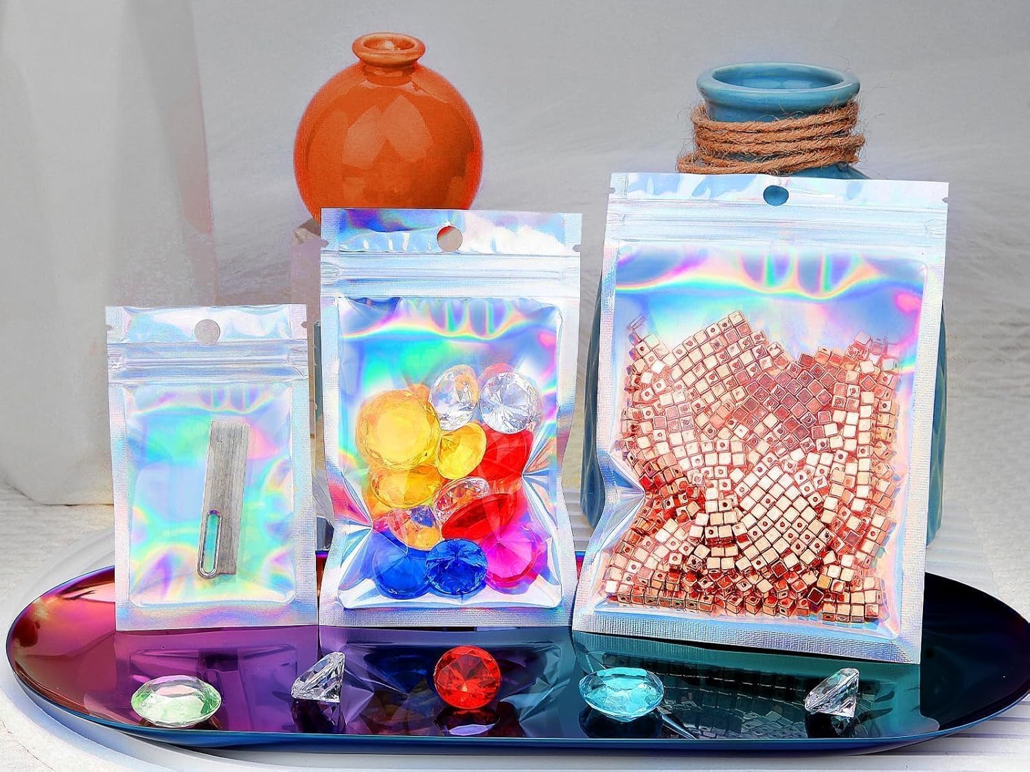 60 Pieces Mylar Holographic Foil Ziplock Pouches - 6x10cm Resealable Small Sweet Glossy Poly Zip Lock Food Storage for Candy, Jewelry, Packaging, Sample - Image 7