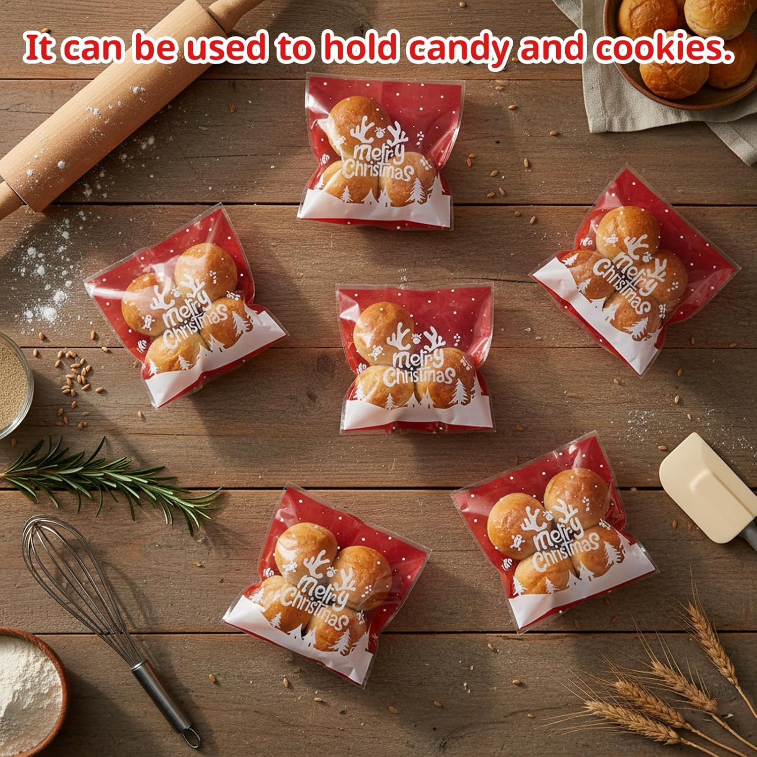 Christmas Sweet Bags, 200 Count Self Seal Cookie Bags, Small Christmas Bags with Adhesive Closure, Sweet Bag Empty for Holiday Treats and Gifts - Image 4