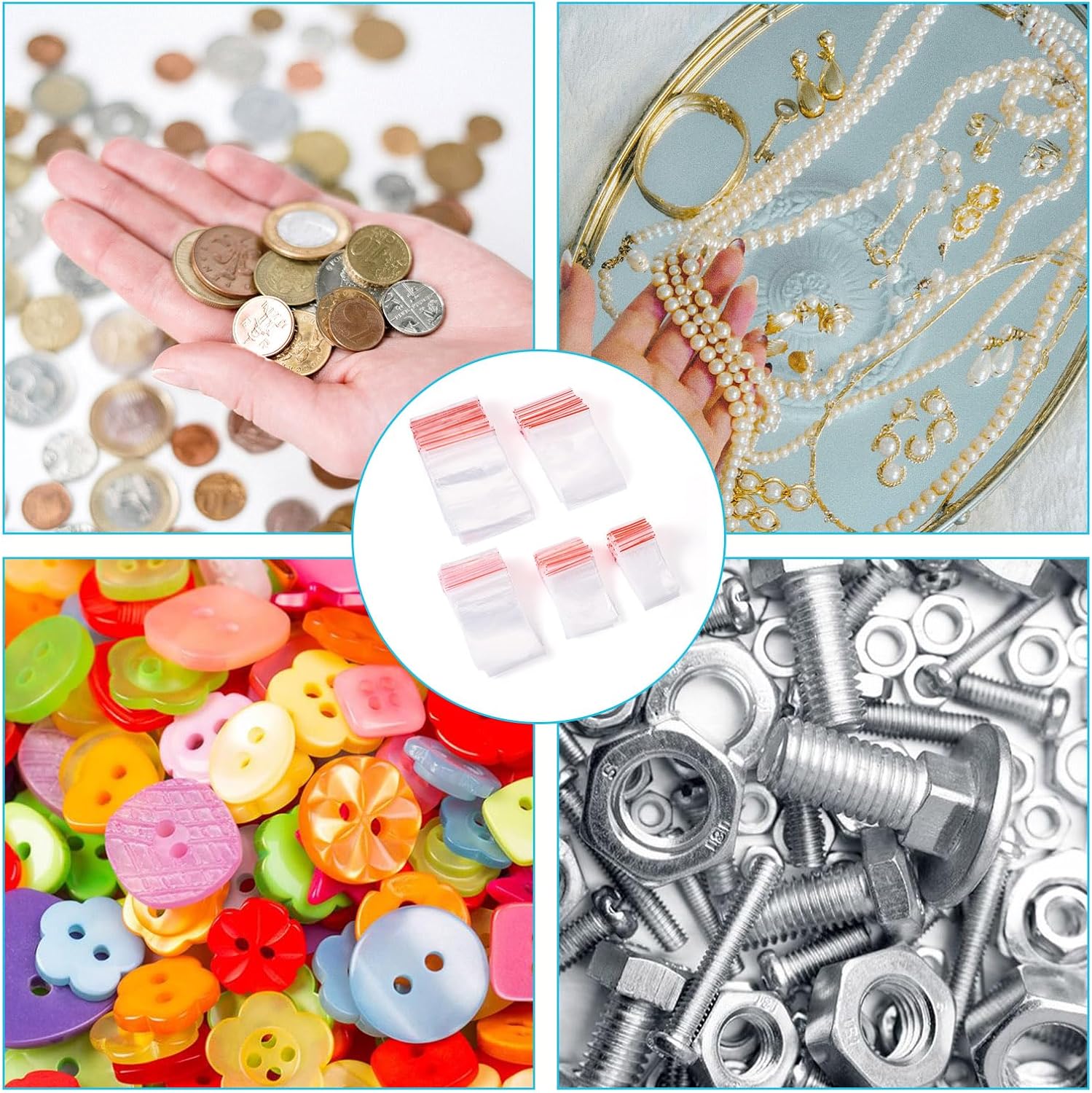 500pcs Plastic Zip Bags 5 Sizes Resealable Packaging Bags Clear Zipper Sealing Pouches for Party Favor Storage Jewelry - Image 4