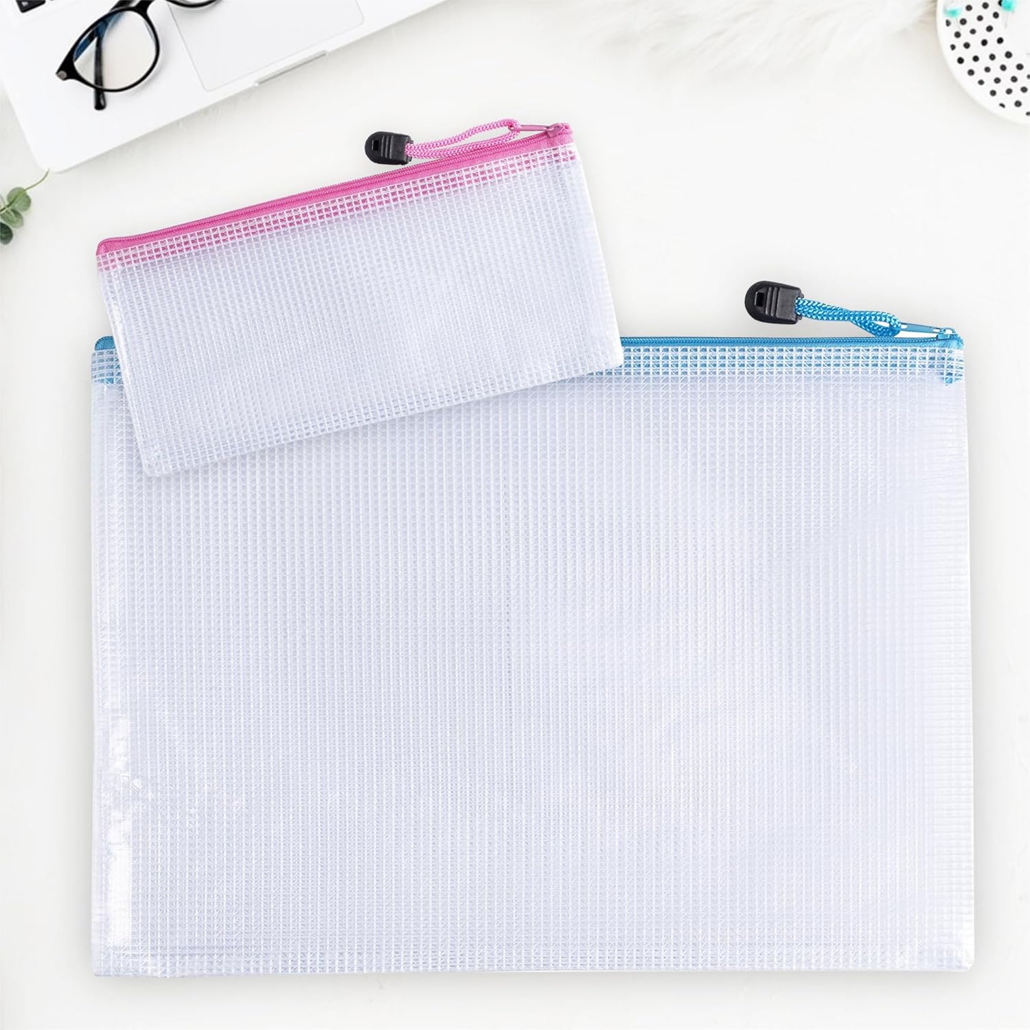 Pack of 10 A4 Assorted PVC Mesh Coloured Zip Bags - Mesh Zipper Pouch Document Bag - A4 Zipper File Bags for School & Office Supplies - Image 4